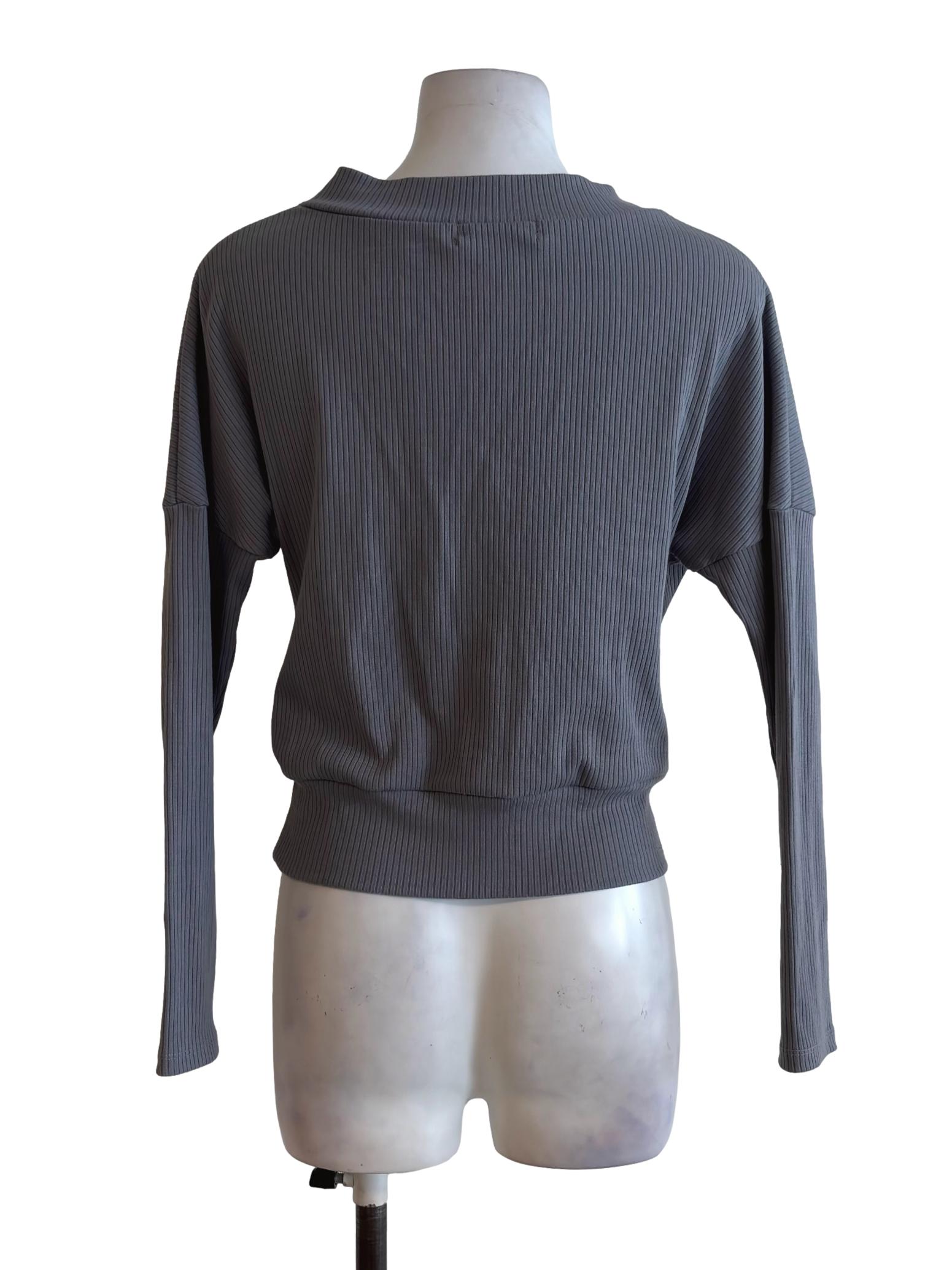 Iron Grey Overlap Knit Long Sleeve Top
