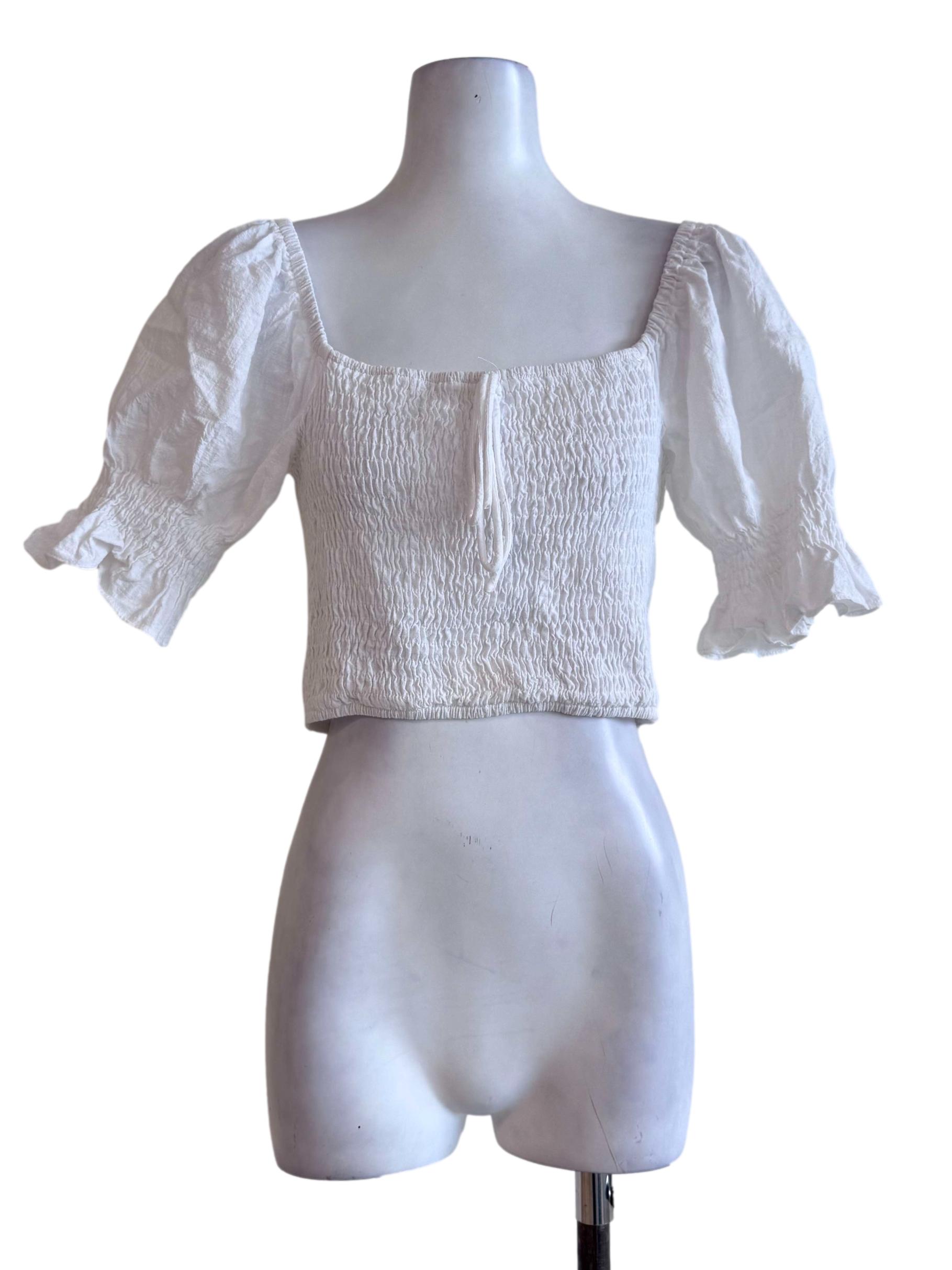 Cotton White Smocked Ruffle Crop Top