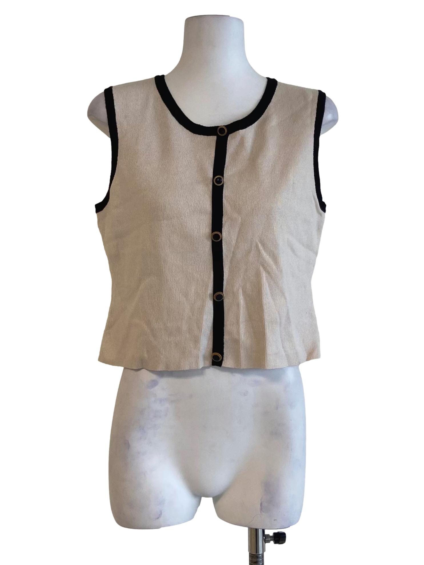 Parchment Beige And Black Sleeveless Top