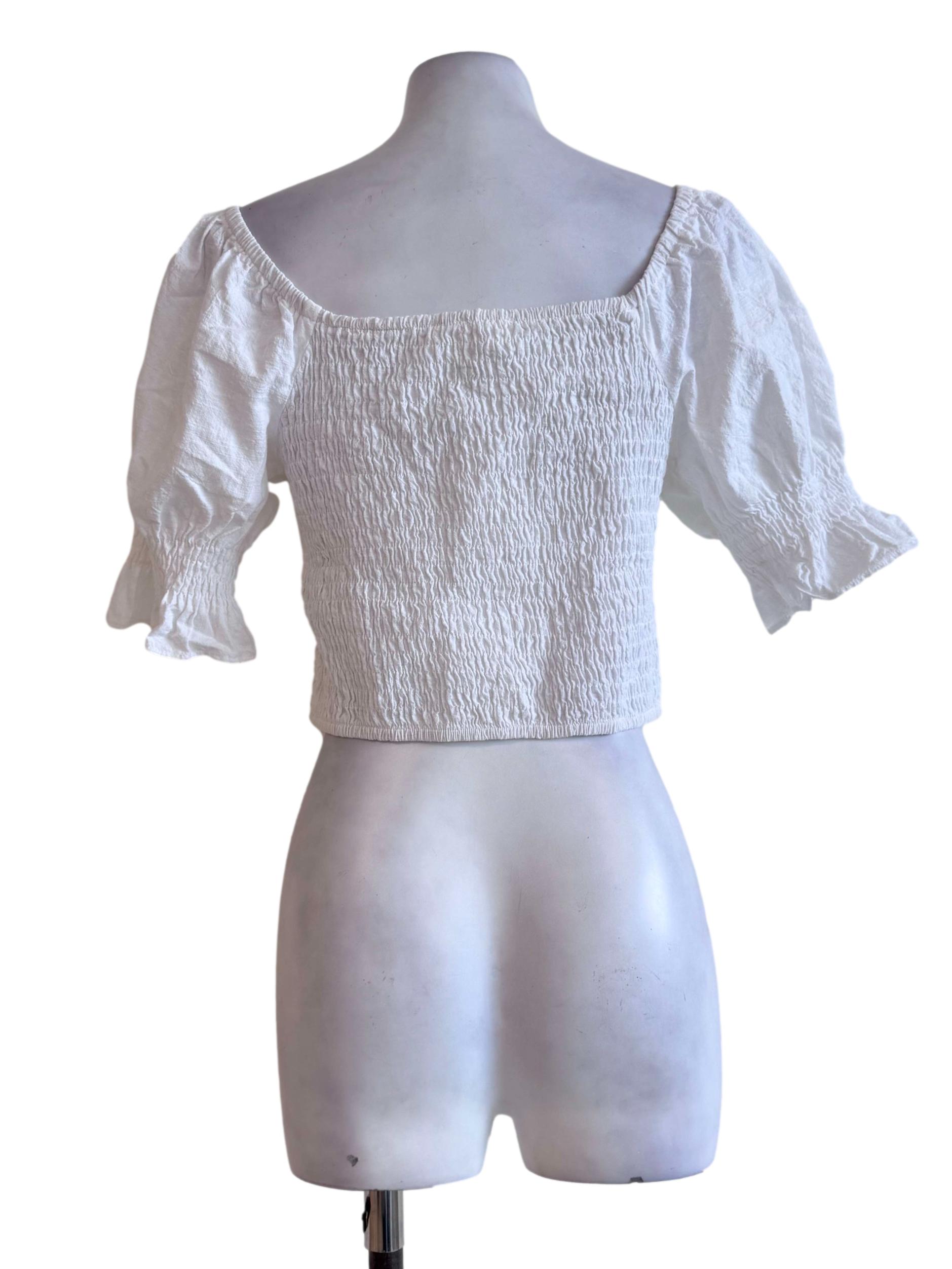 Cotton White Smocked Ruffle Crop Top