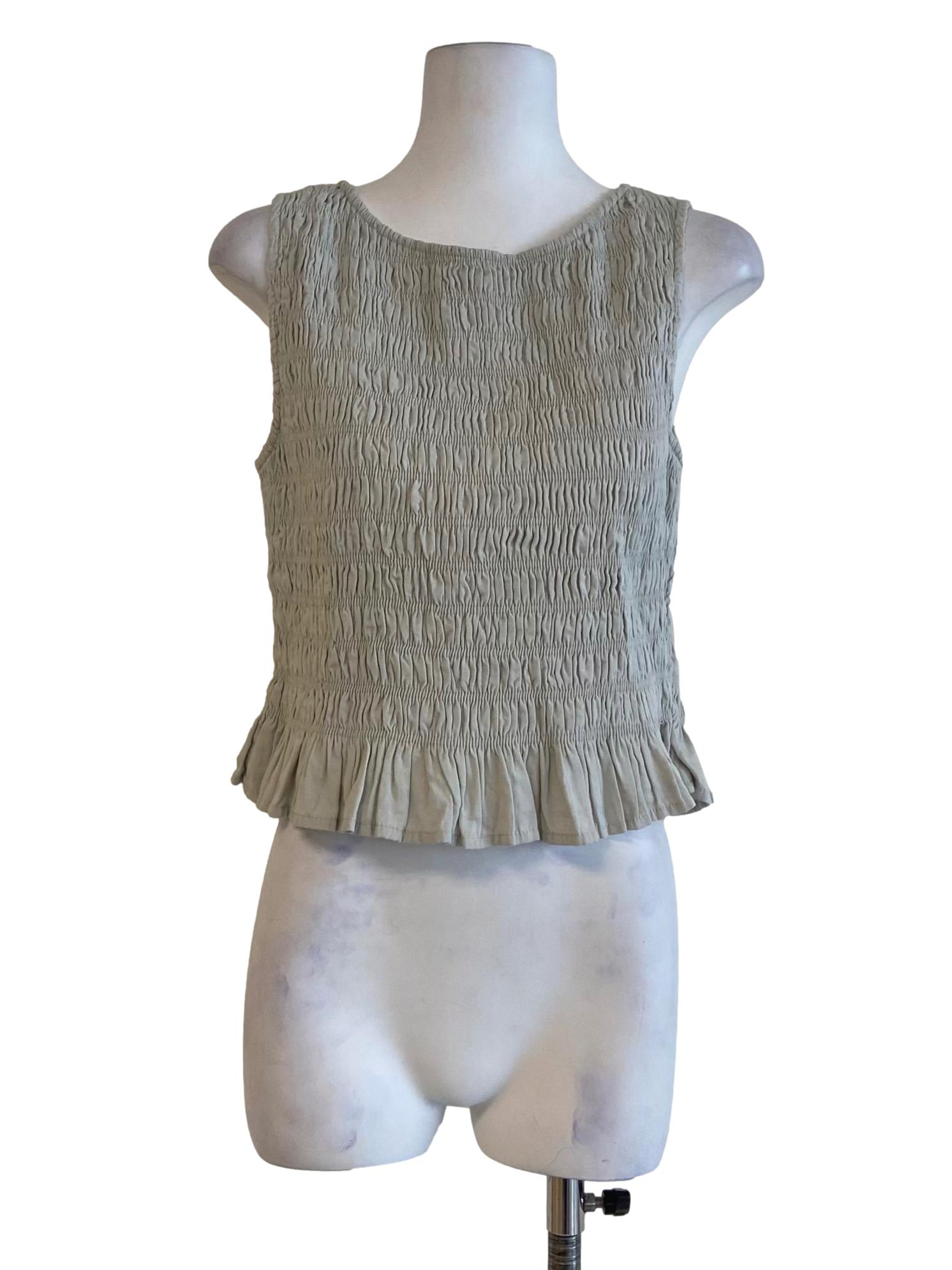 Pistachio Green Sleeveless Pleated Top