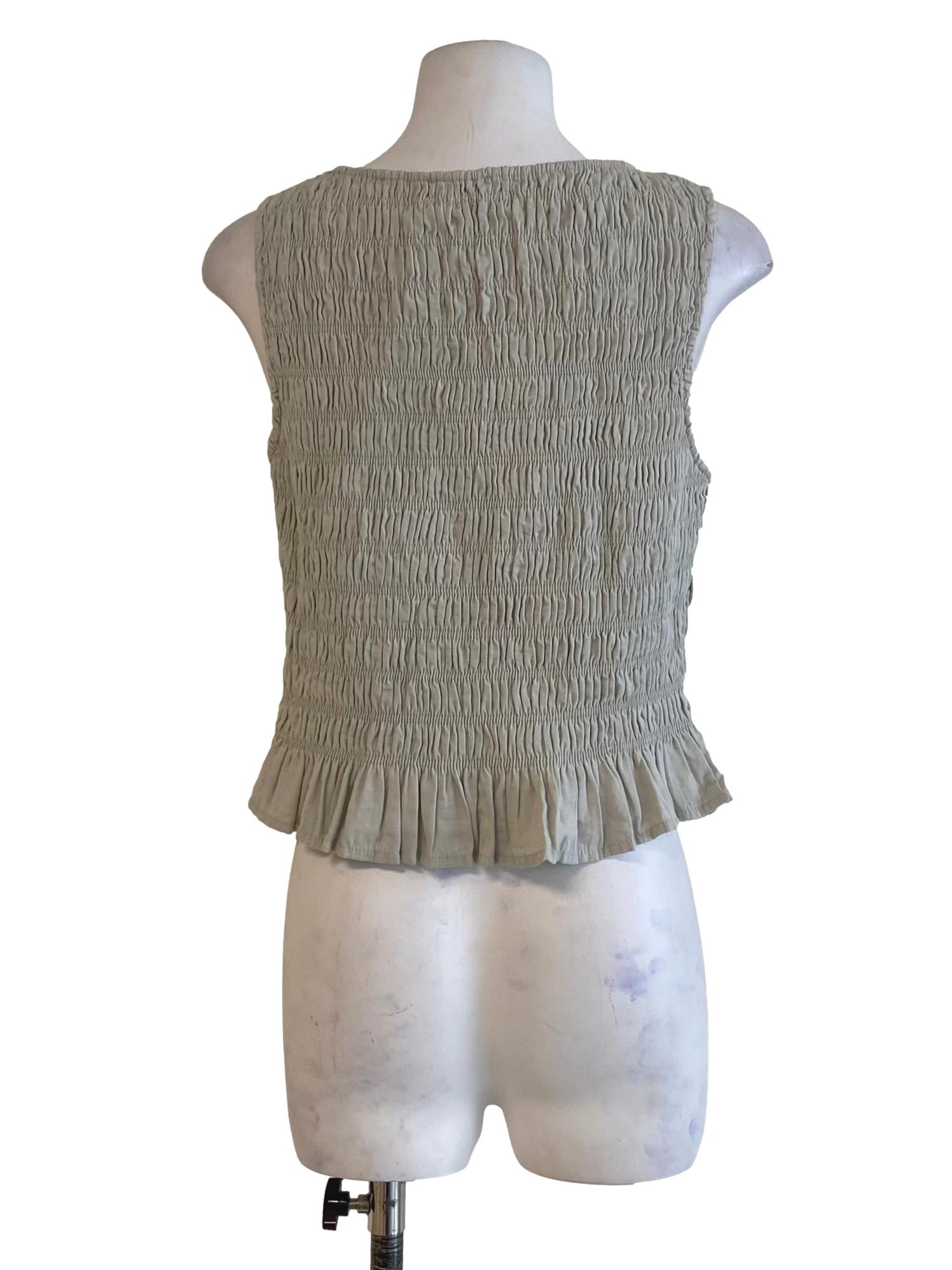 Pistachio Green Sleeveless Pleated Top