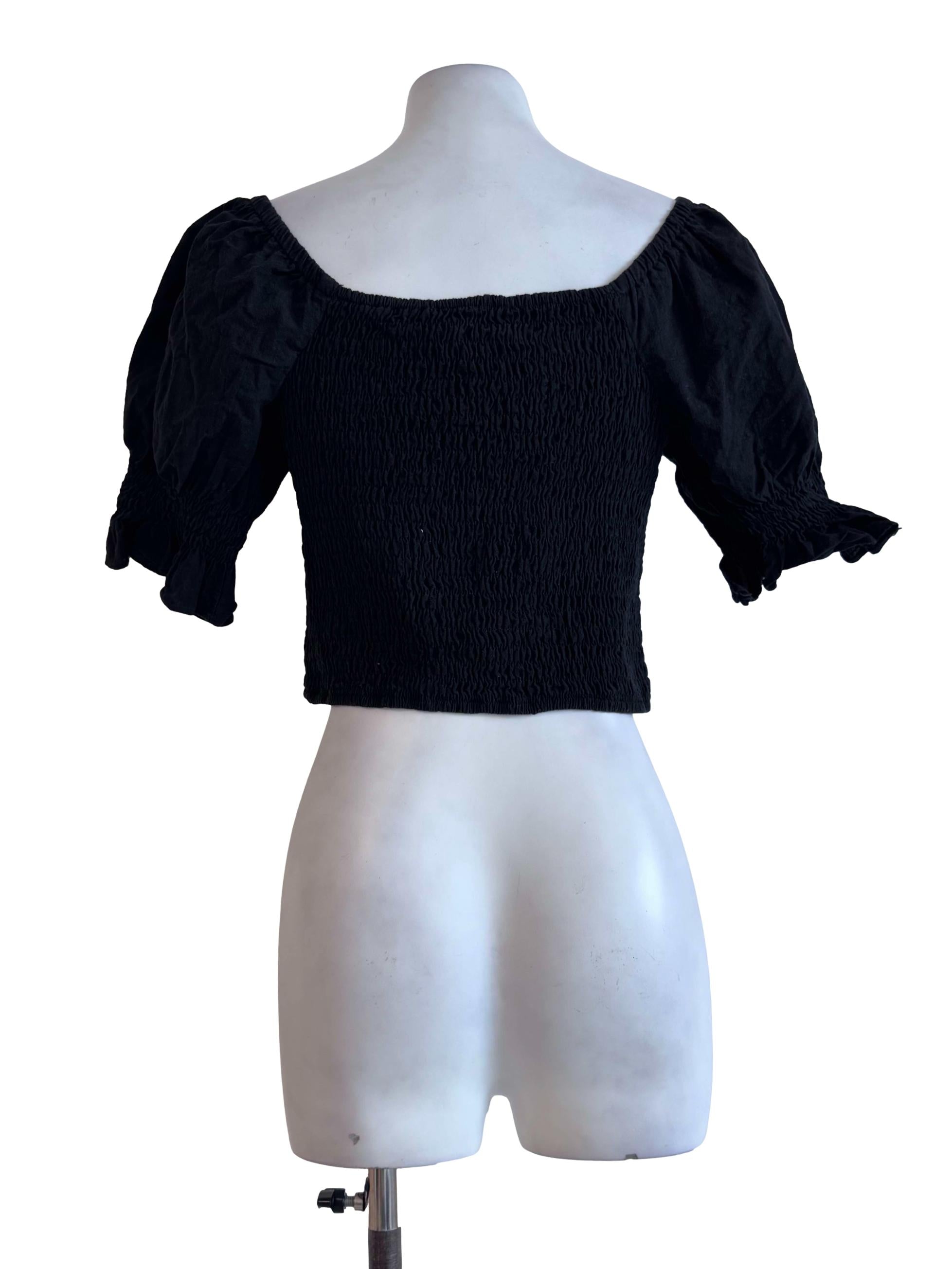 Black Smocked Ruffle Crop Top