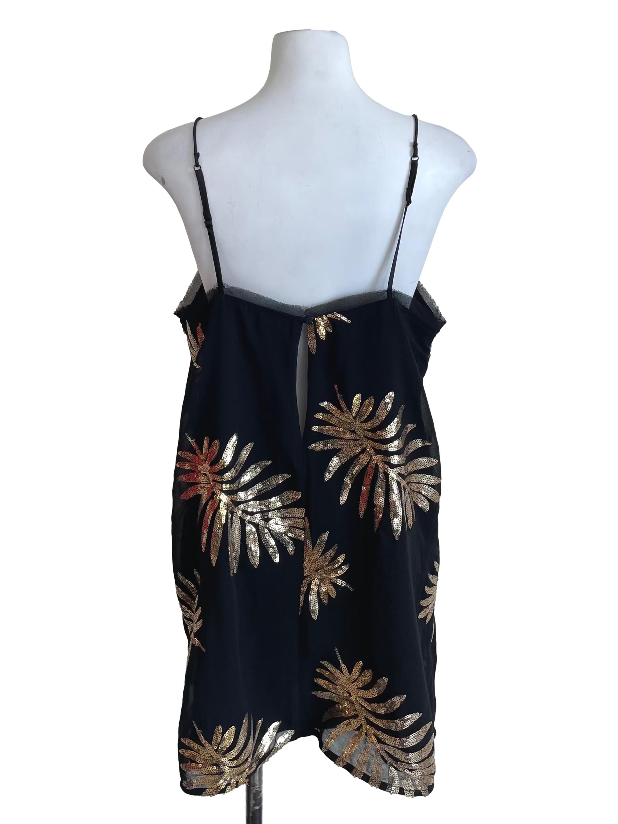 Black Sequin Leaves Cami Dress