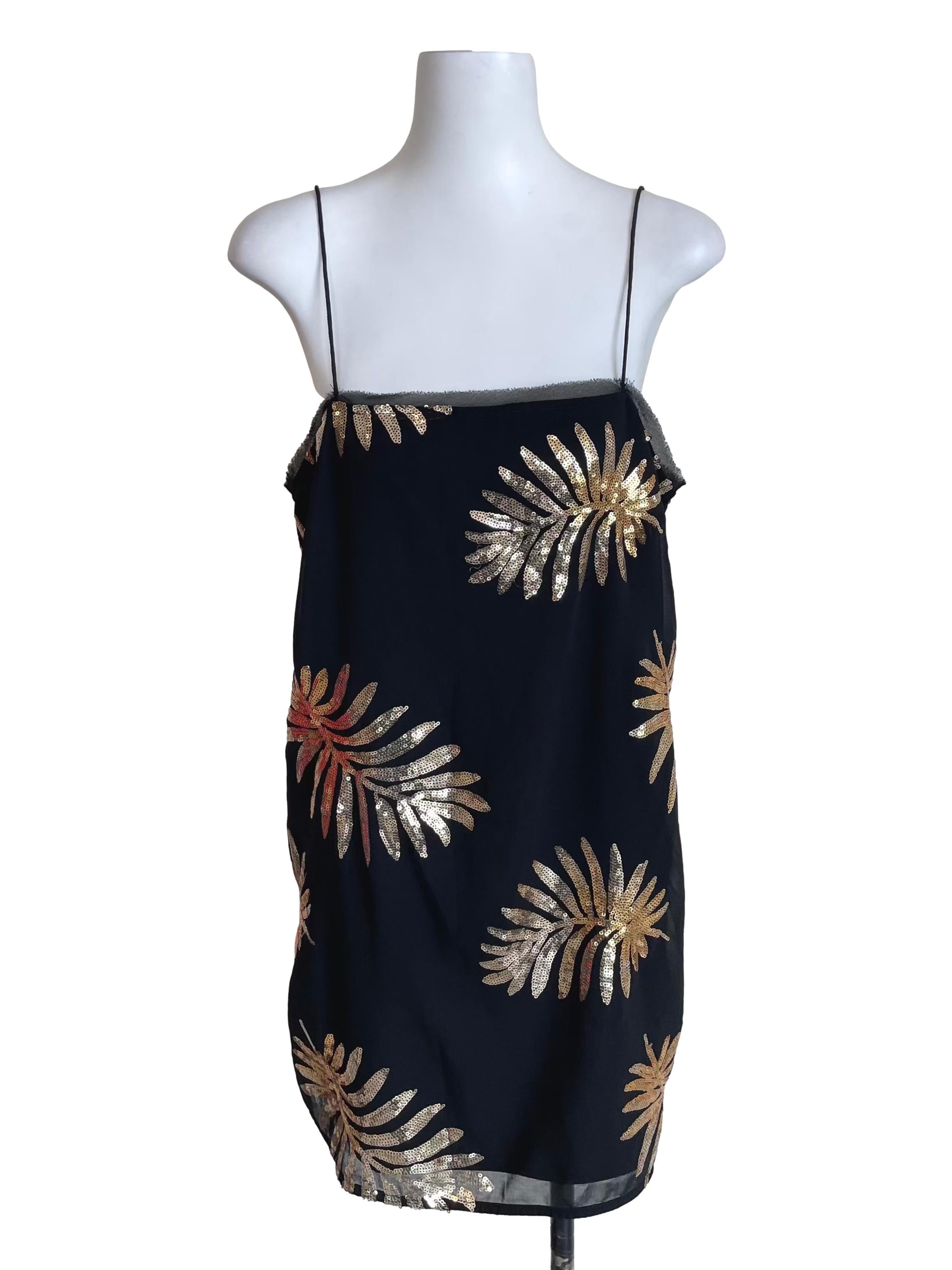Black Sequin Leaves Cami Dress
