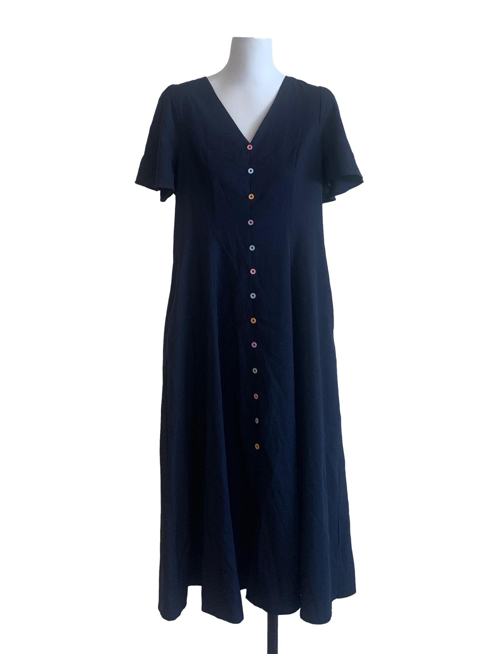 Navy Blue Deep V Neck Dress