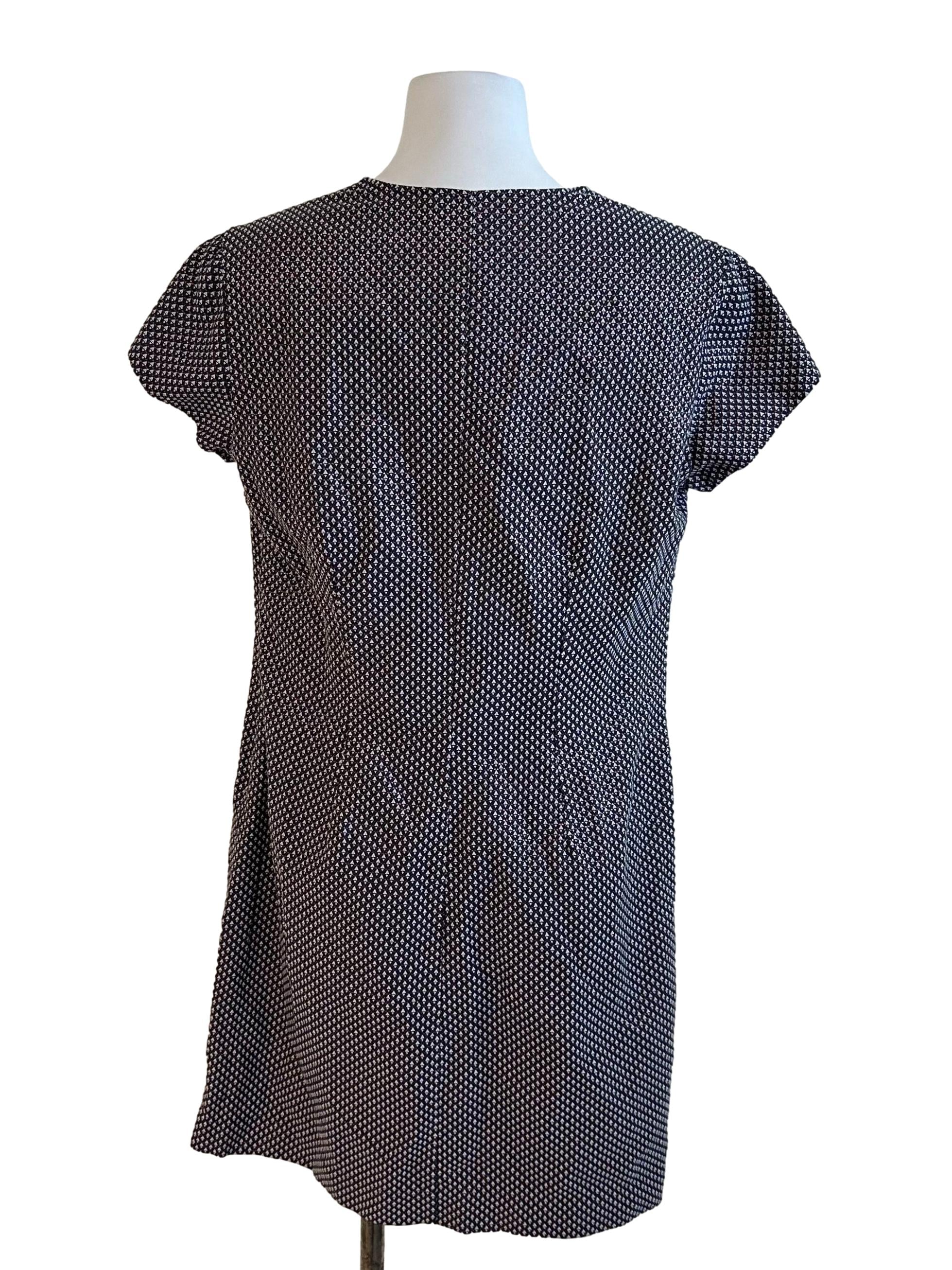Midnight Blue Pattern Textured V Neck Dress
