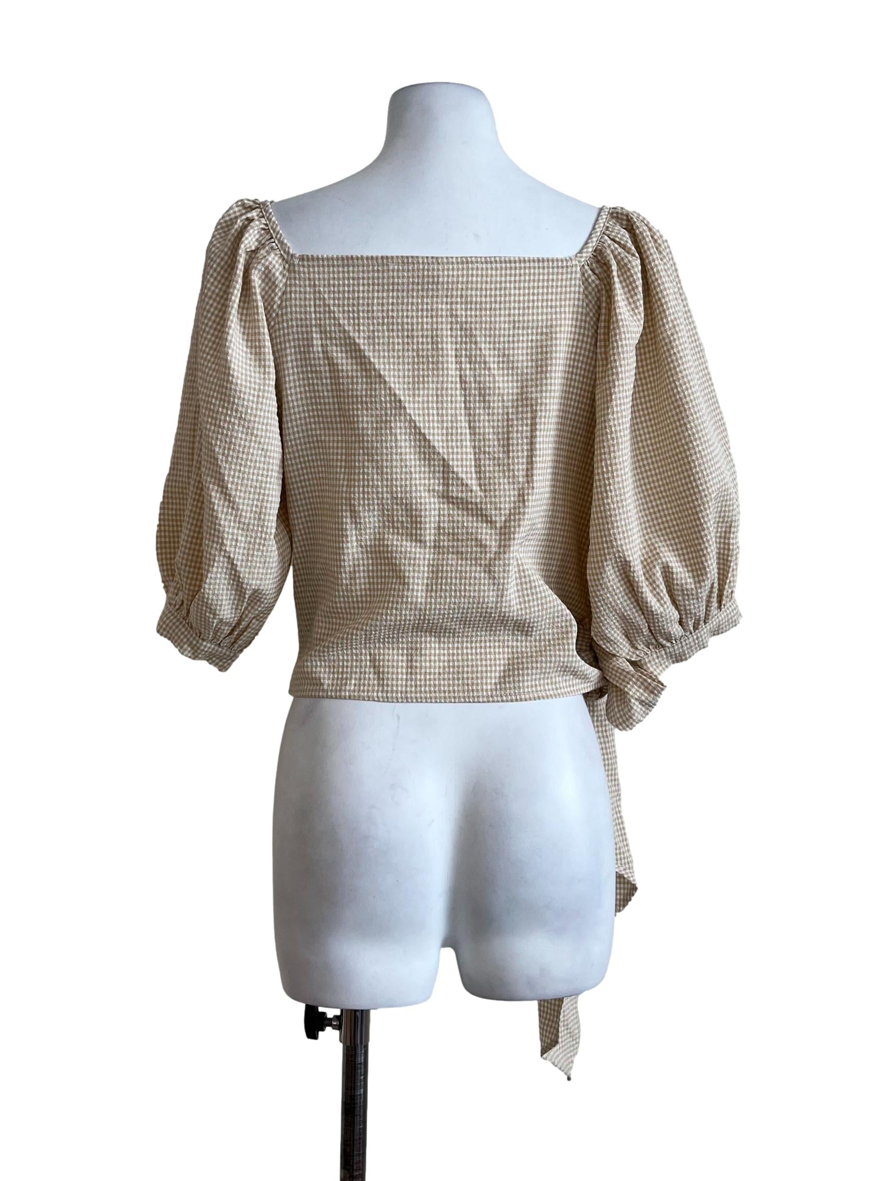 Cream Shepherd'S Check Pattern Blouse