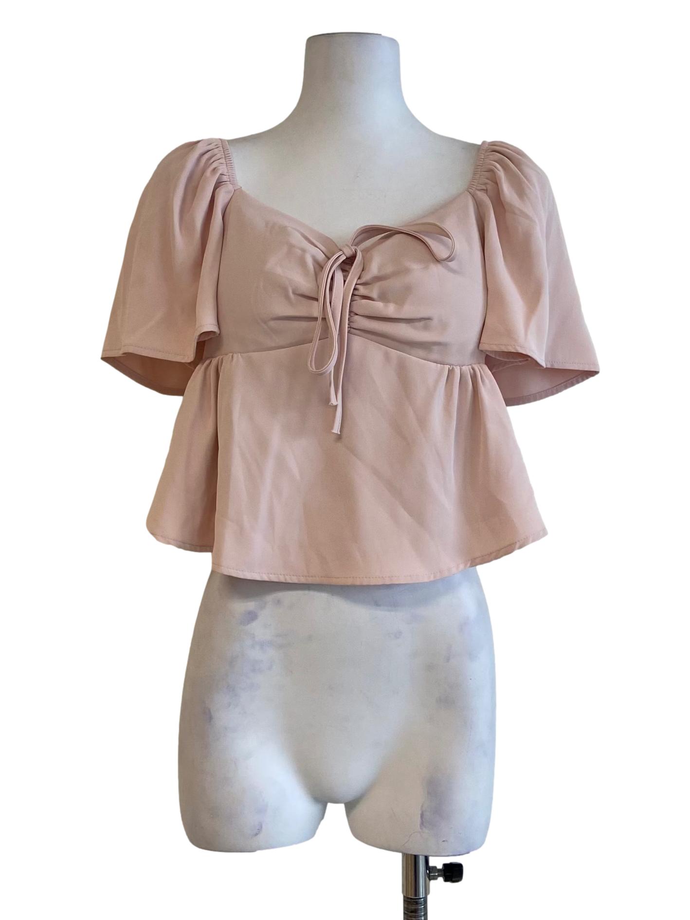 Pink Square Neck Crop Blouse
