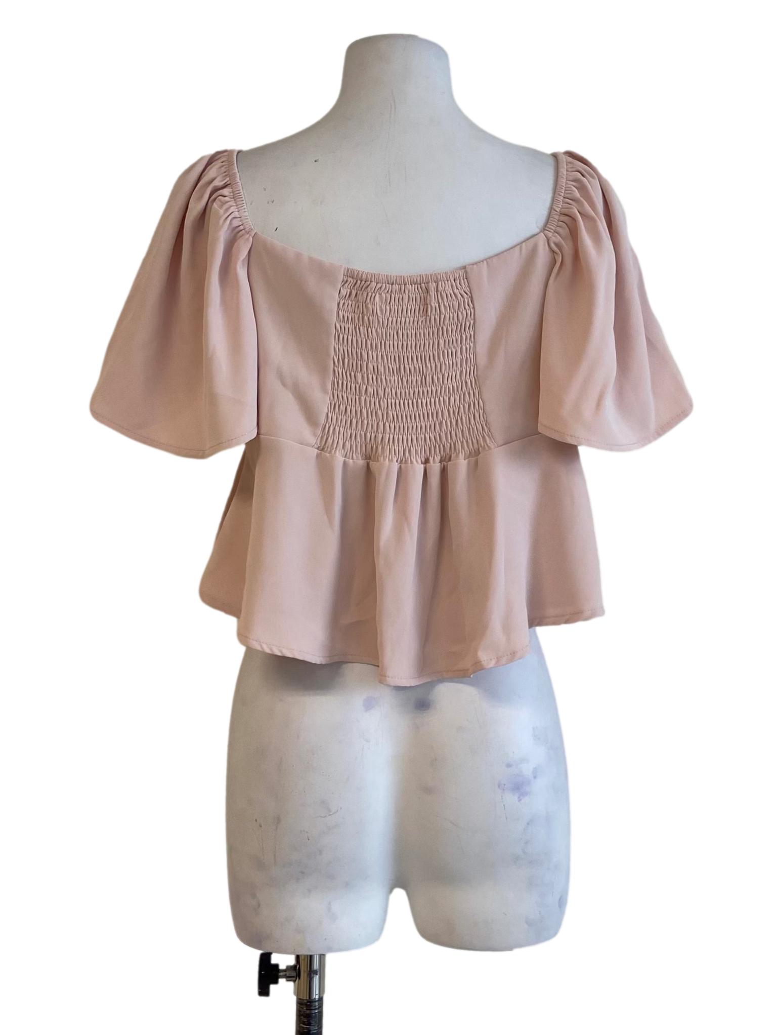Pink Square Neck Crop Blouse