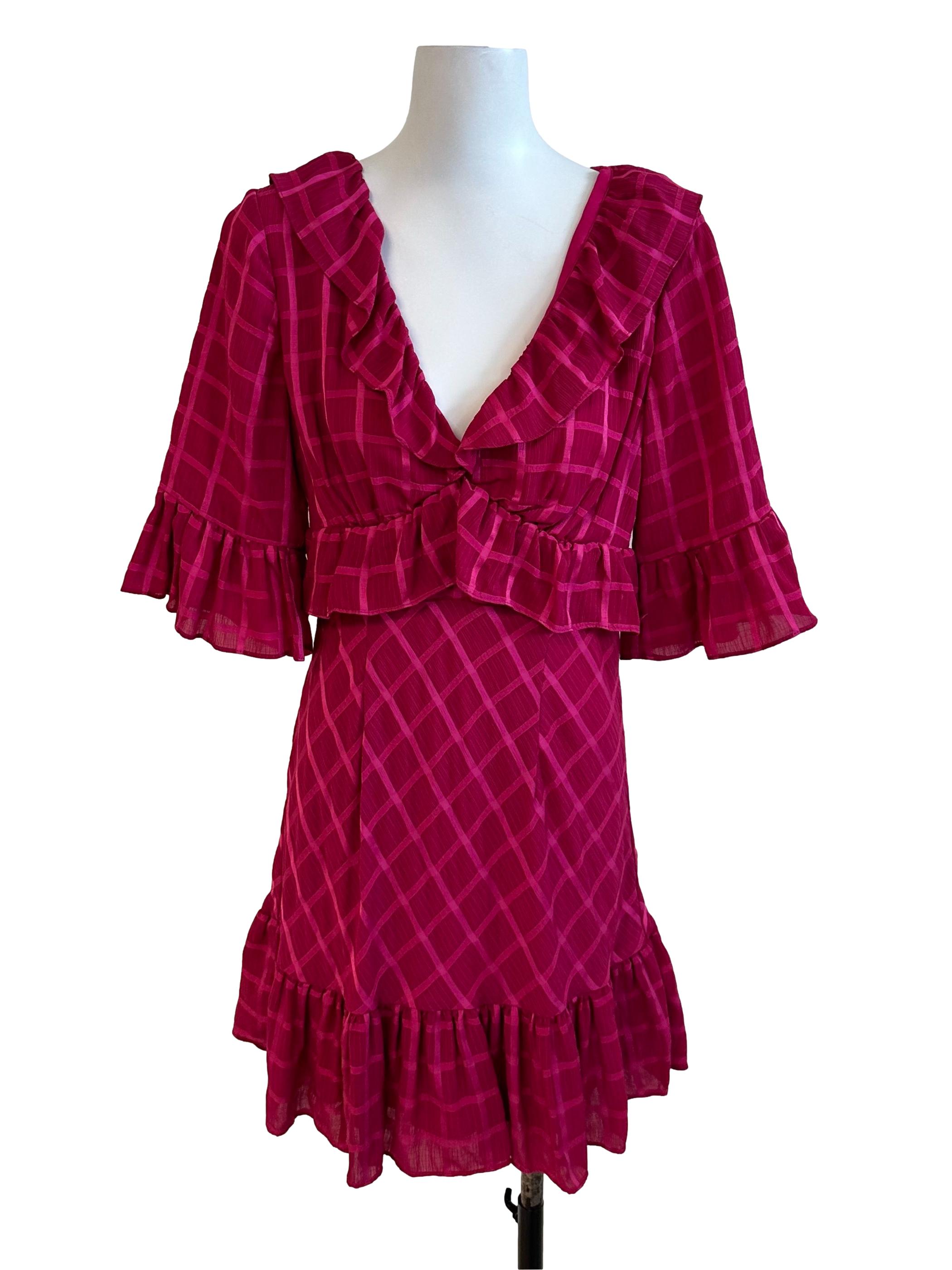 Fushia Pink Plaid Ruffle Dress