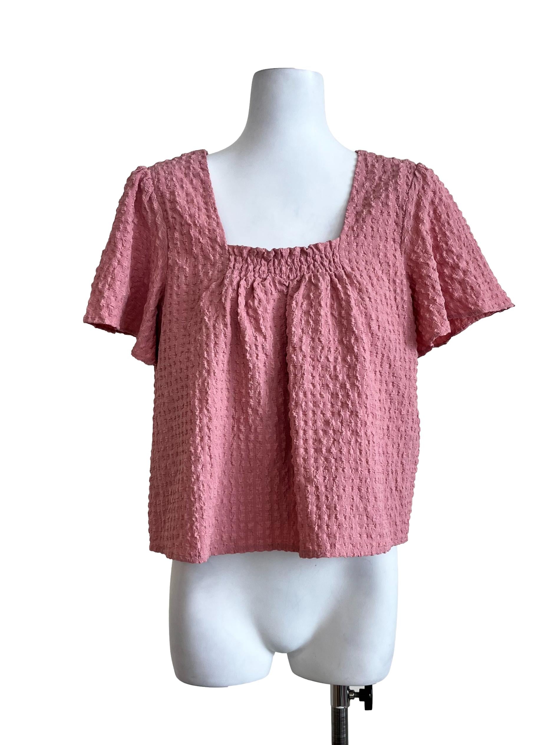 Pink Pattern Square Neck Blouse