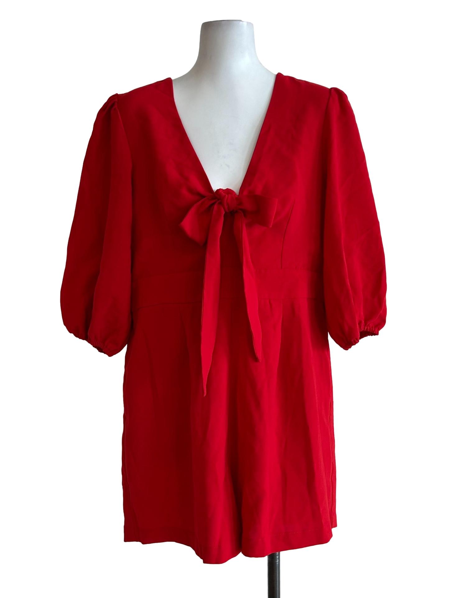 Red Bow V-Neckline Romper