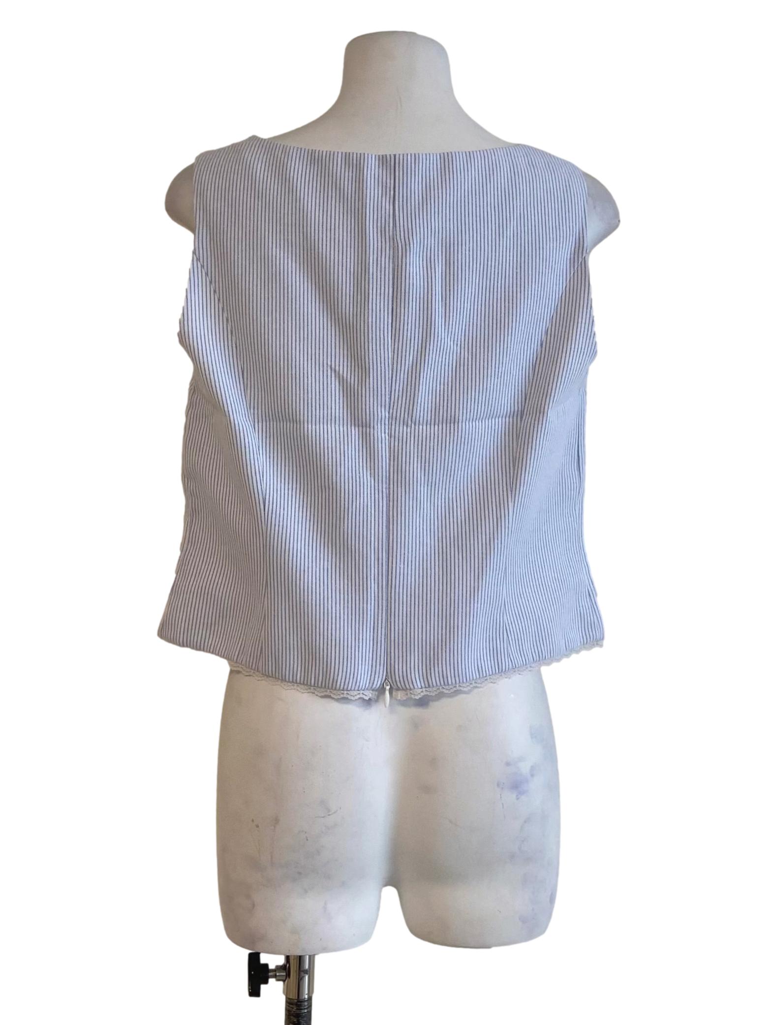 Blue And White Stripe Button Down Sleeveless Top