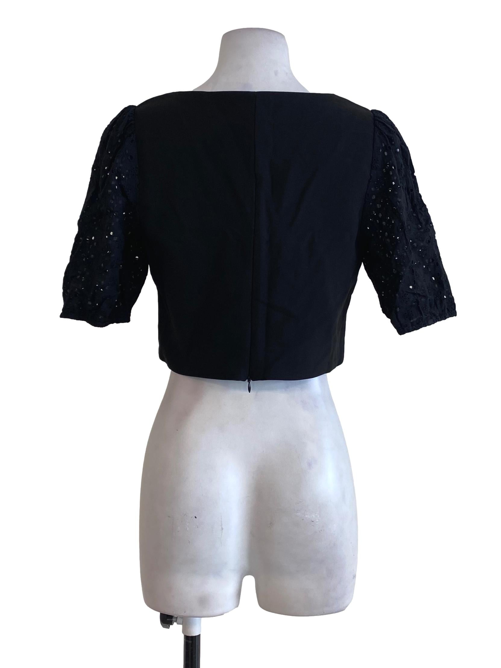 Lovet Black Floral Sleeve Top | REFASH