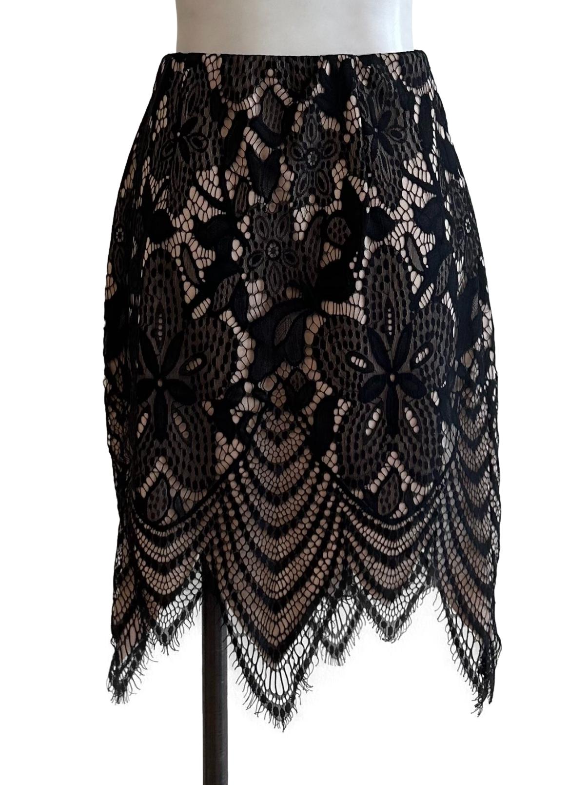 Black Beige Lace Asymmetric Skirt