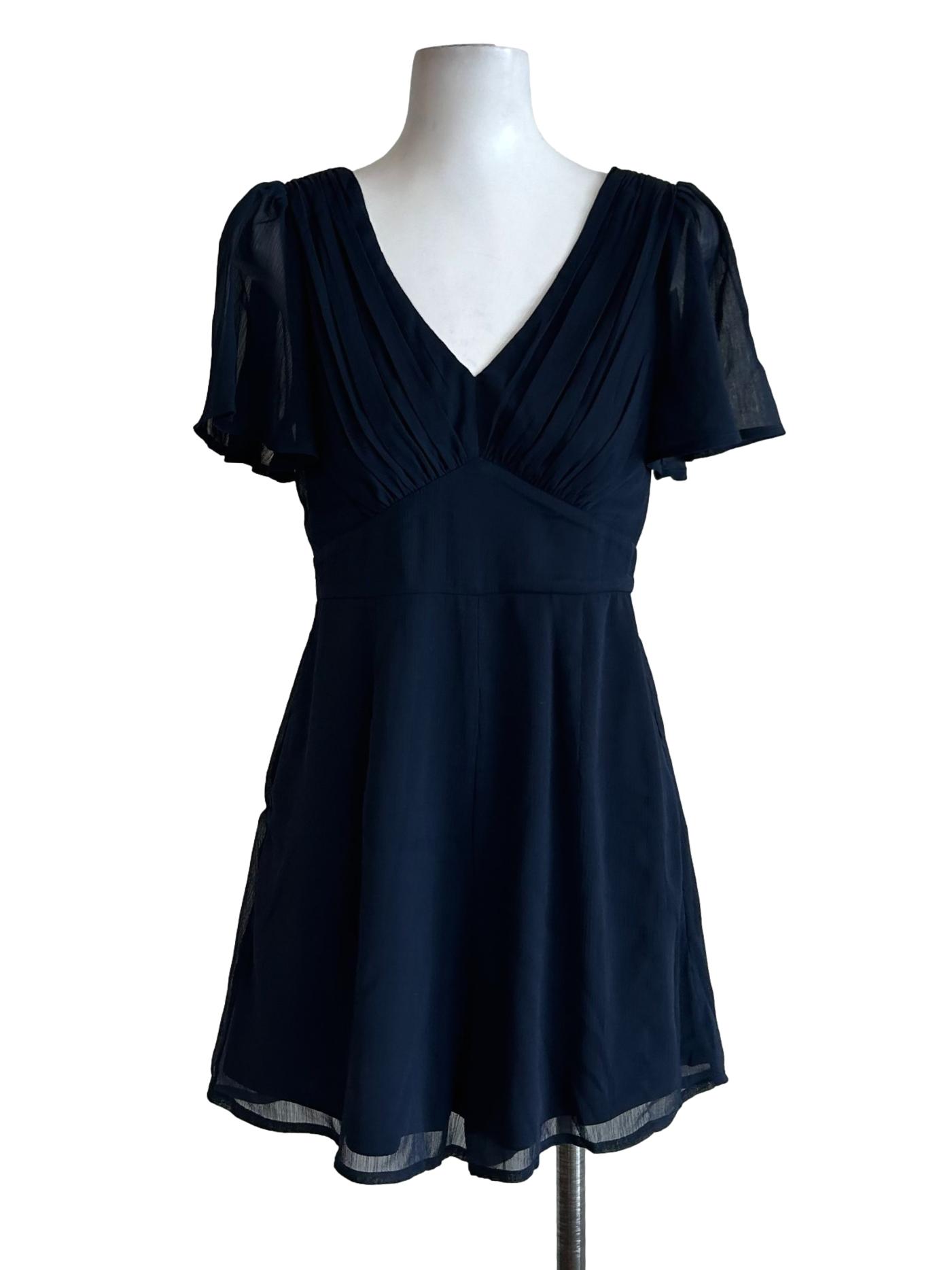 Navy Blue Textured Chiffon Romper