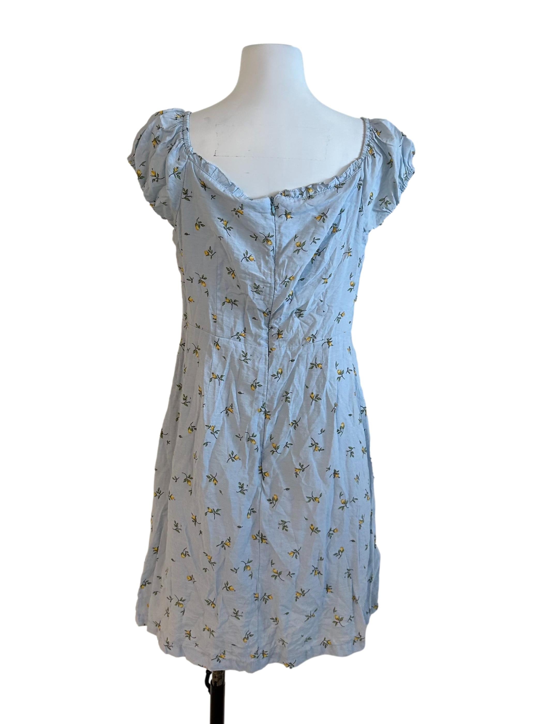 Light Blue Pattern Button Dress