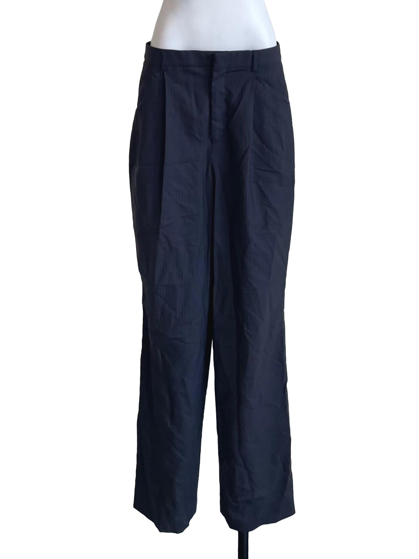 Deep Navy Pinstripe Baggy Formal Pants