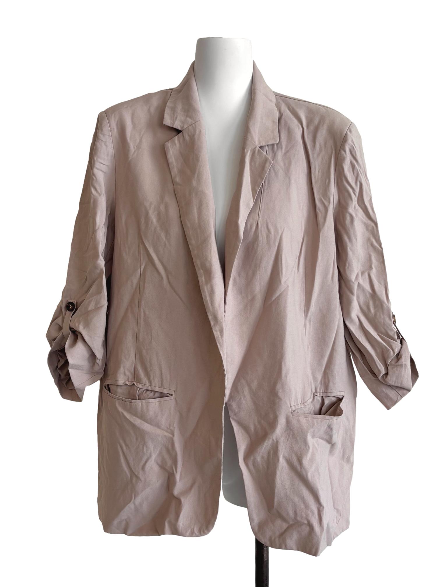 Beige Scrunch Sleeve Buttonless Blazer LB