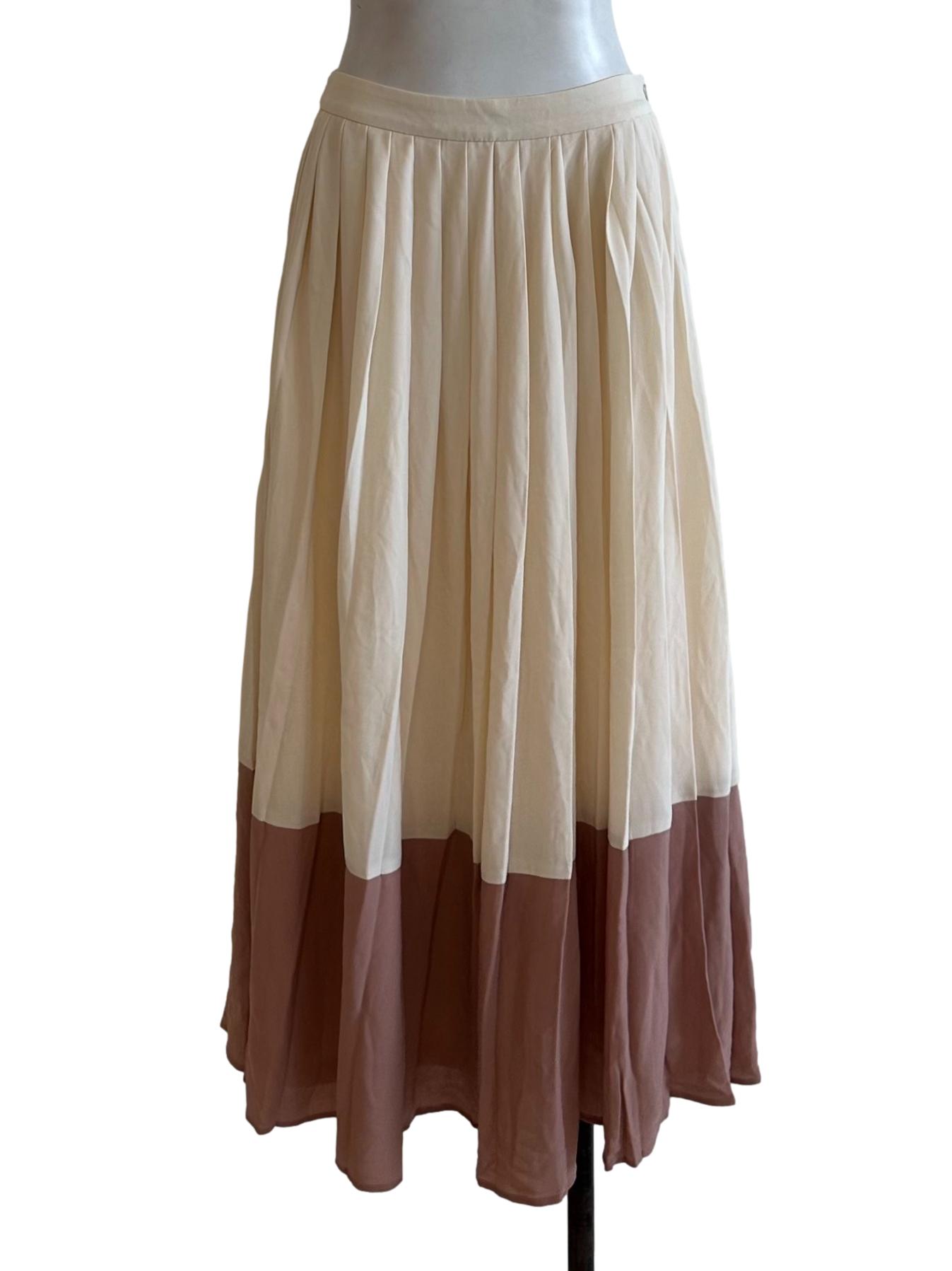 Cream Beige Duo Tone Pleated Skirt