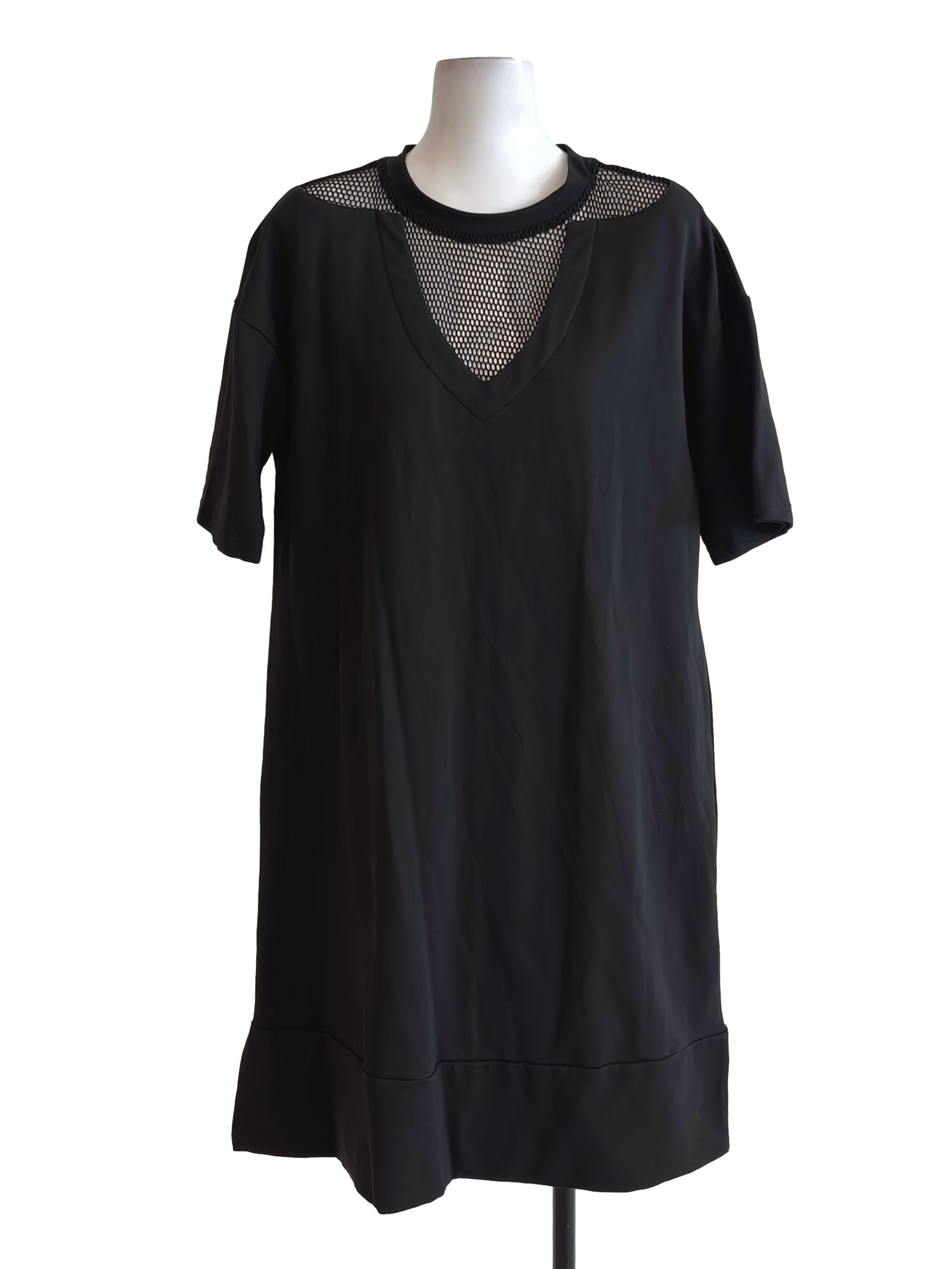 Onyx Black Net Detail Shift Dress