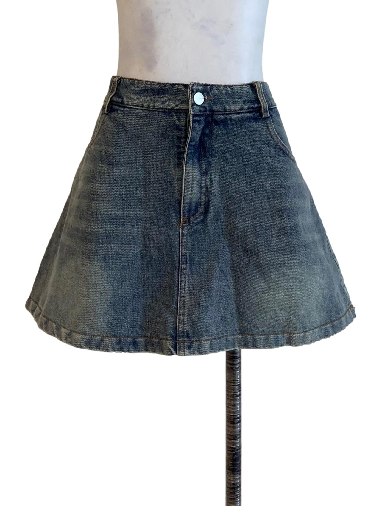 Blue Herringbone Mini Jeans Skirt