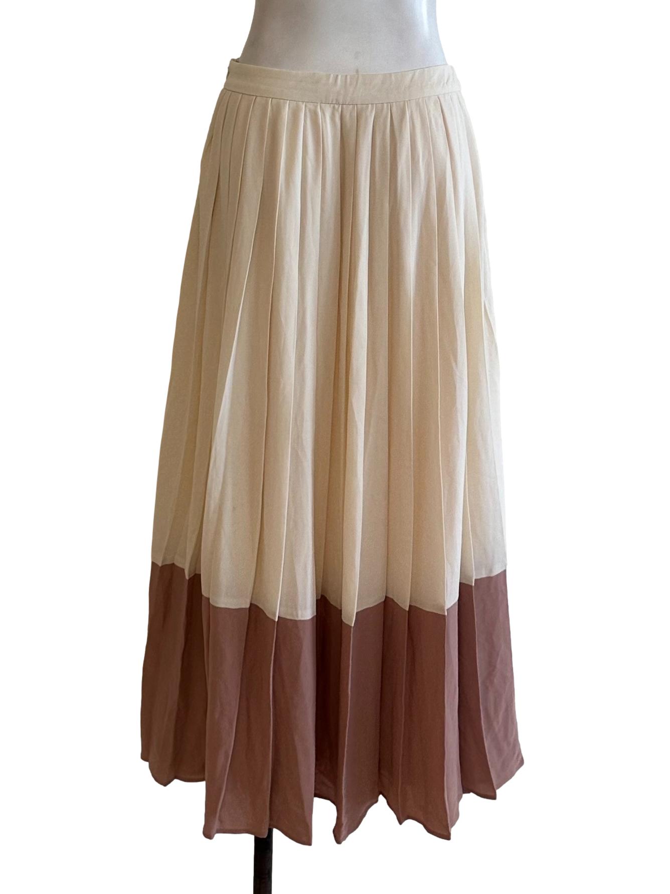 Cream Beige Duo Tone Pleated Skirt