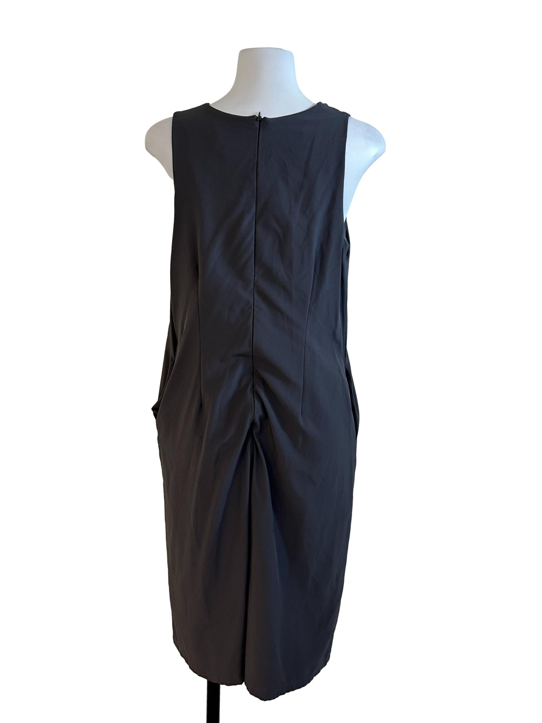 Dark Grey V Neck Side Pleated Dress