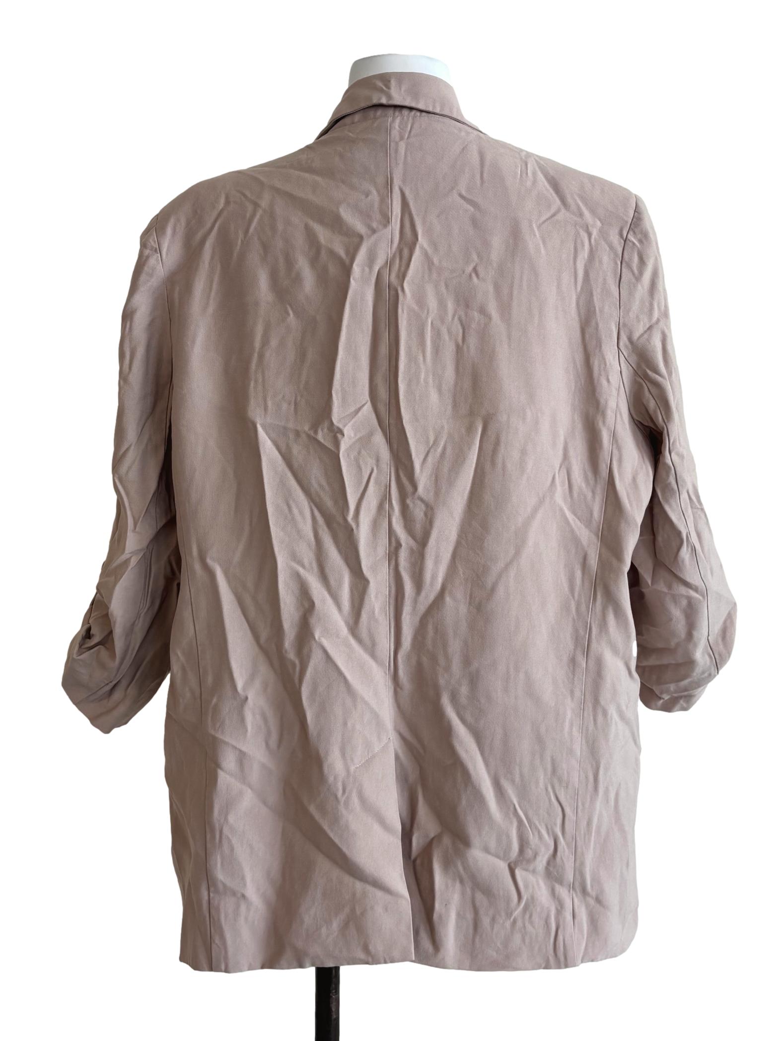 Beige Scrunch Sleeve Buttonless Blazer LB