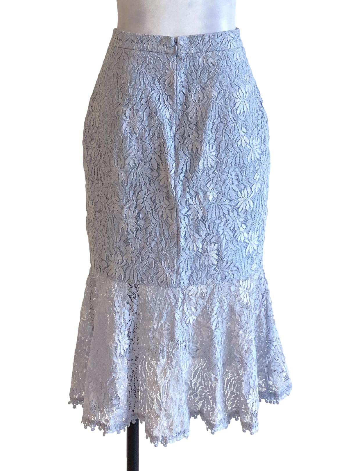 Sky Blue Floral Lace Trumpet Skirt LB