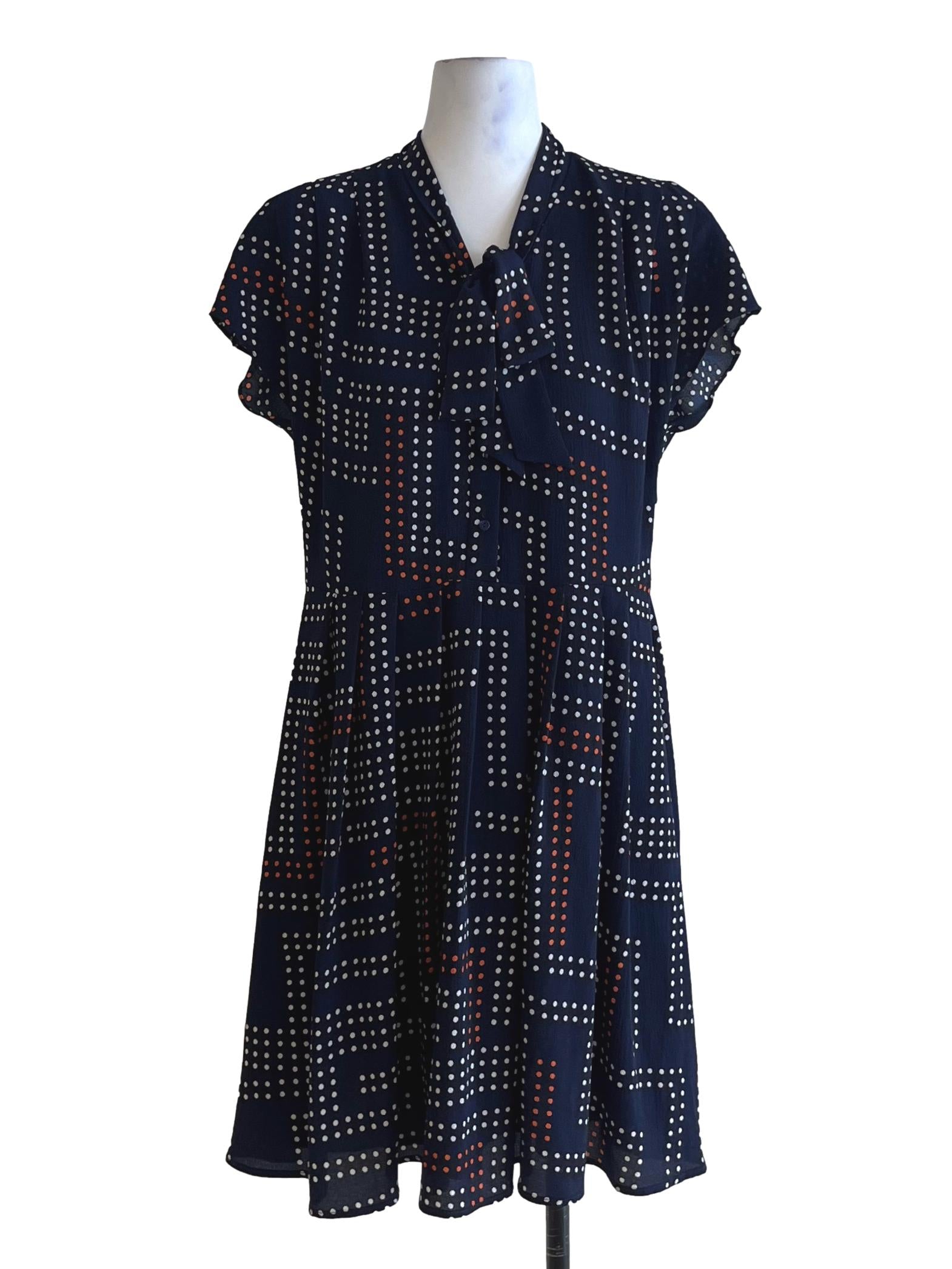Navy Blue Polka Dot Empire Dress