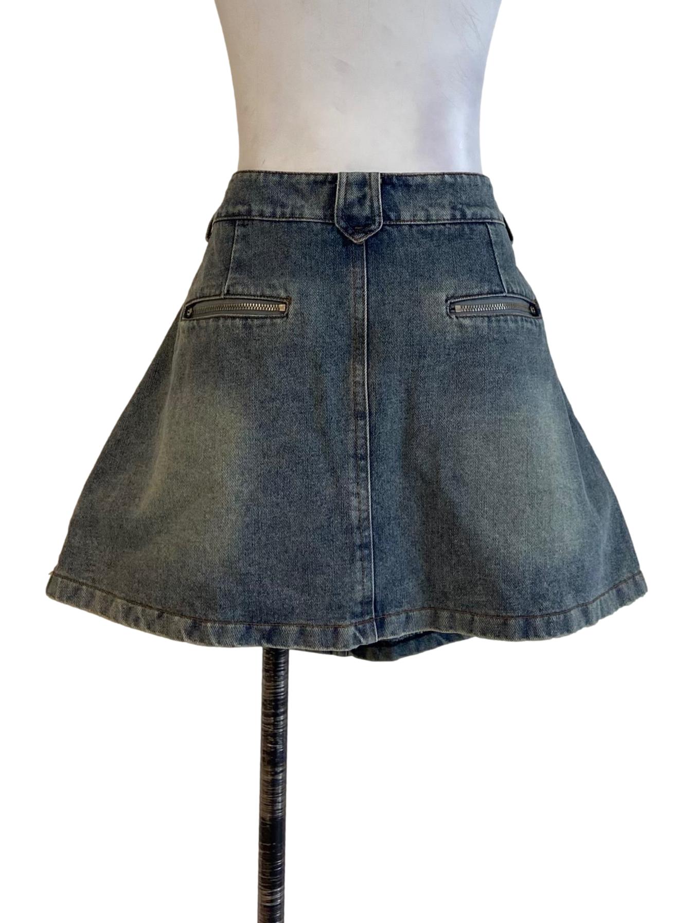 Blue Herringbone Mini Jeans Skirt