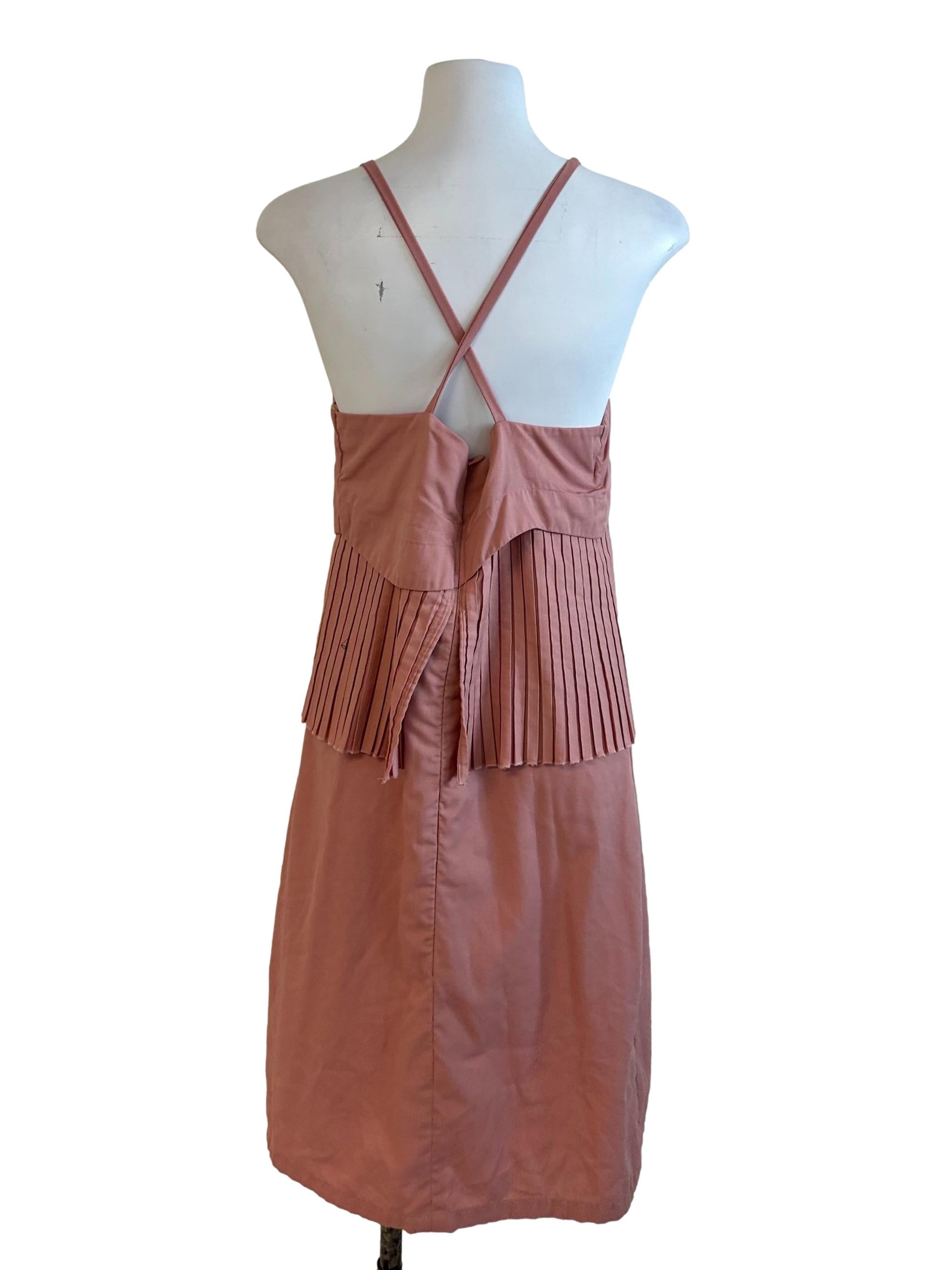 Rose Pink Pleated Back Overlap Strap Dress