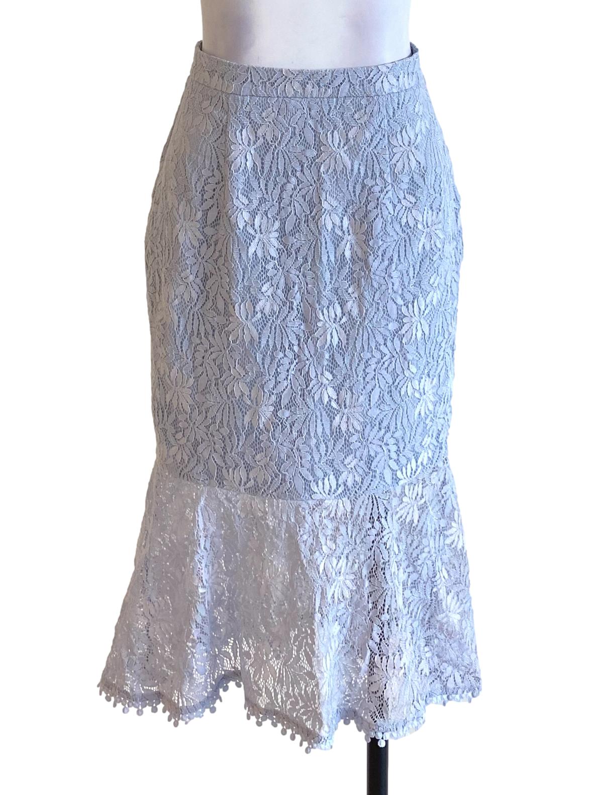Sky Blue Floral Lace Trumpet Skirt LB