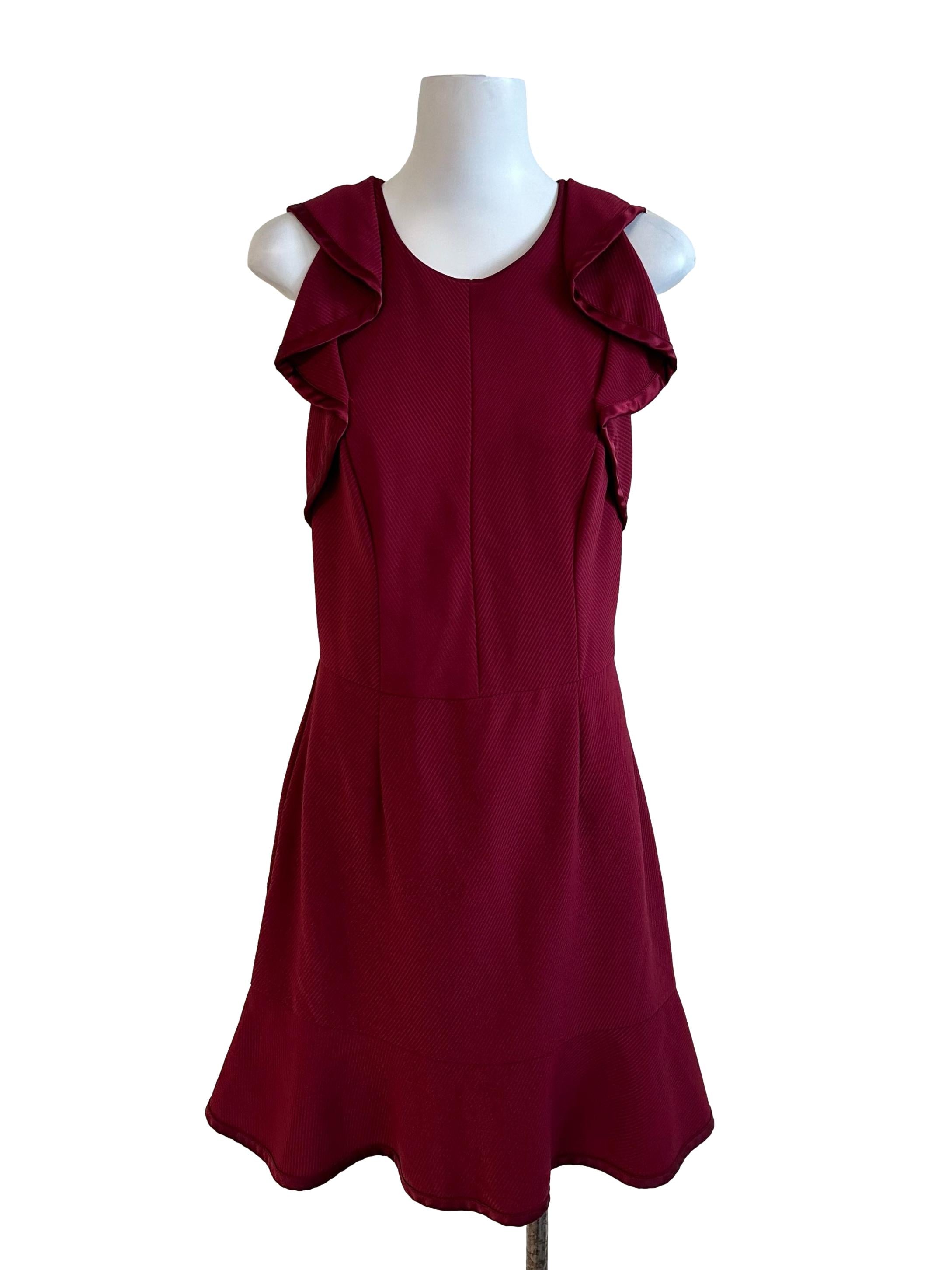 Maroon Red A Line Ruffle Dress