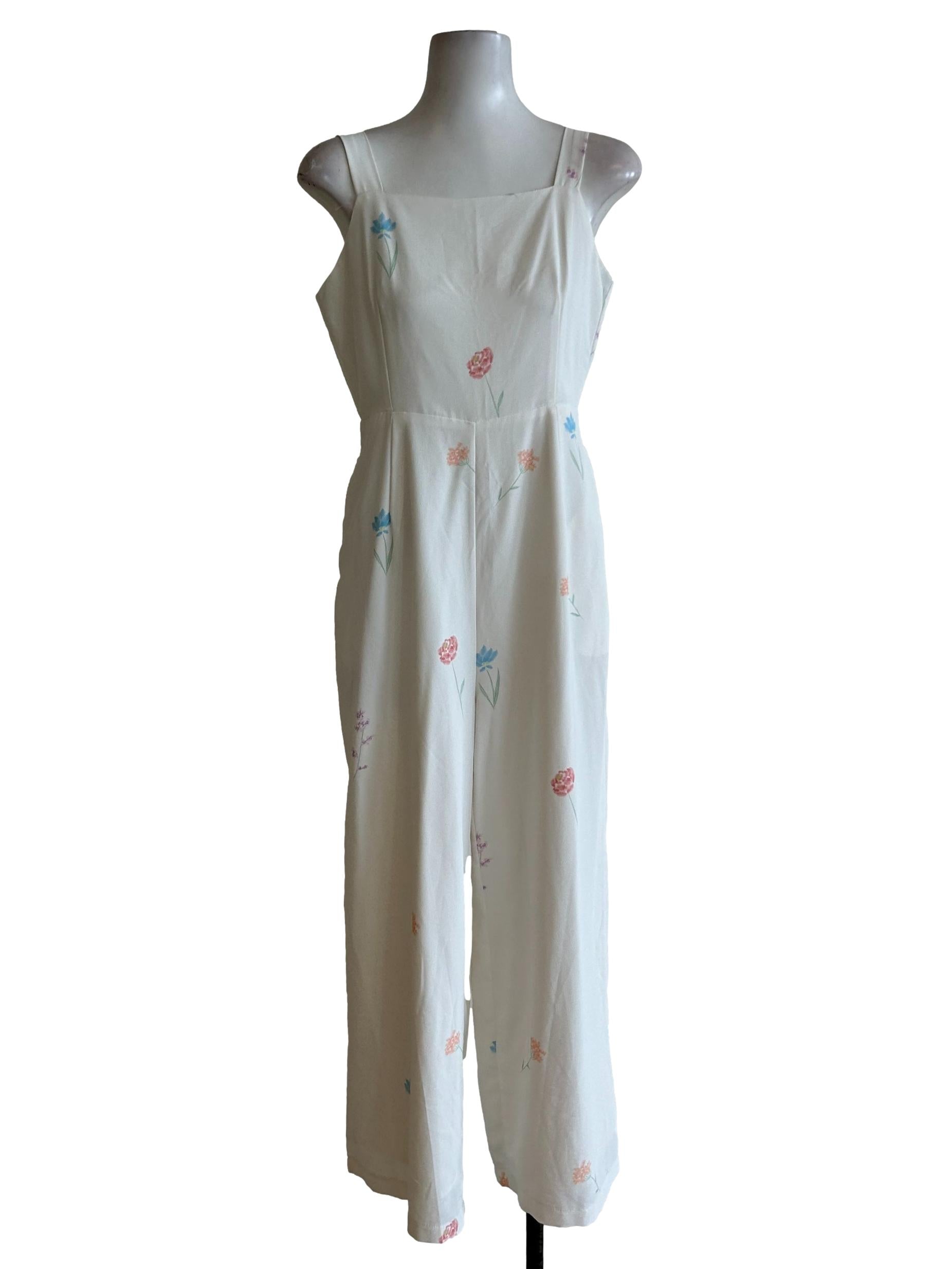 Ivory White Floral Empire Jumpsuit