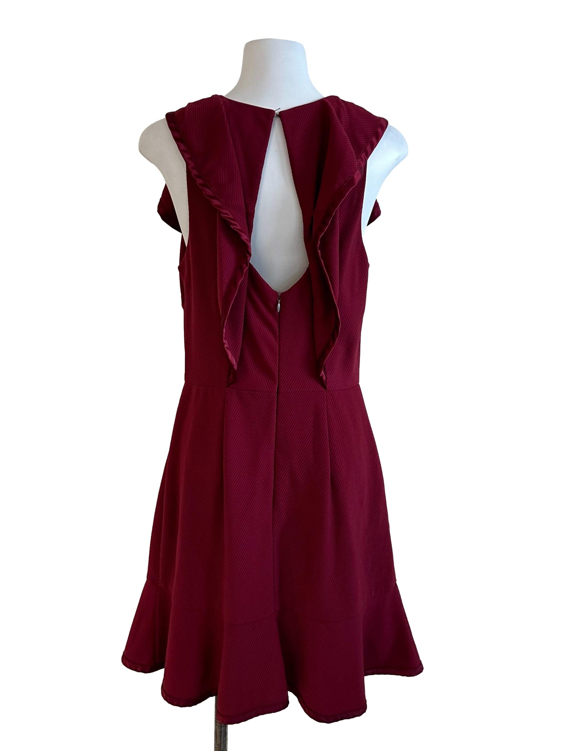Maroon Red A Line Ruffle Dress