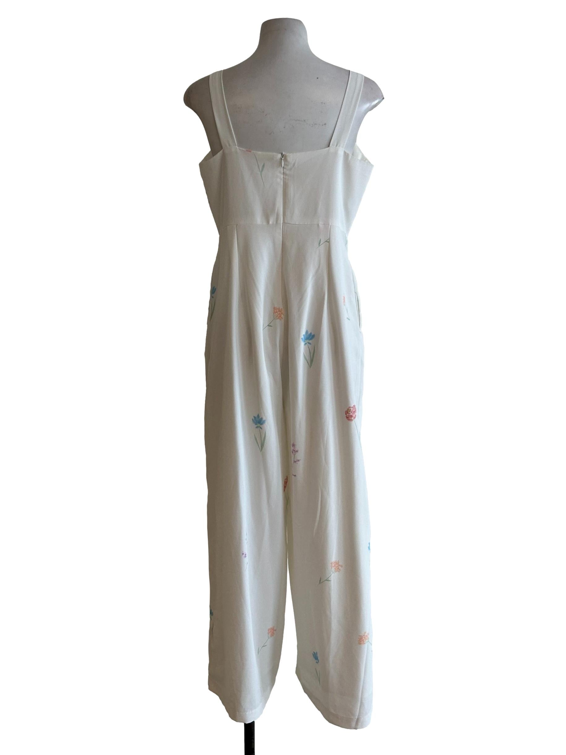 Ivory White Floral Empire Jumpsuit