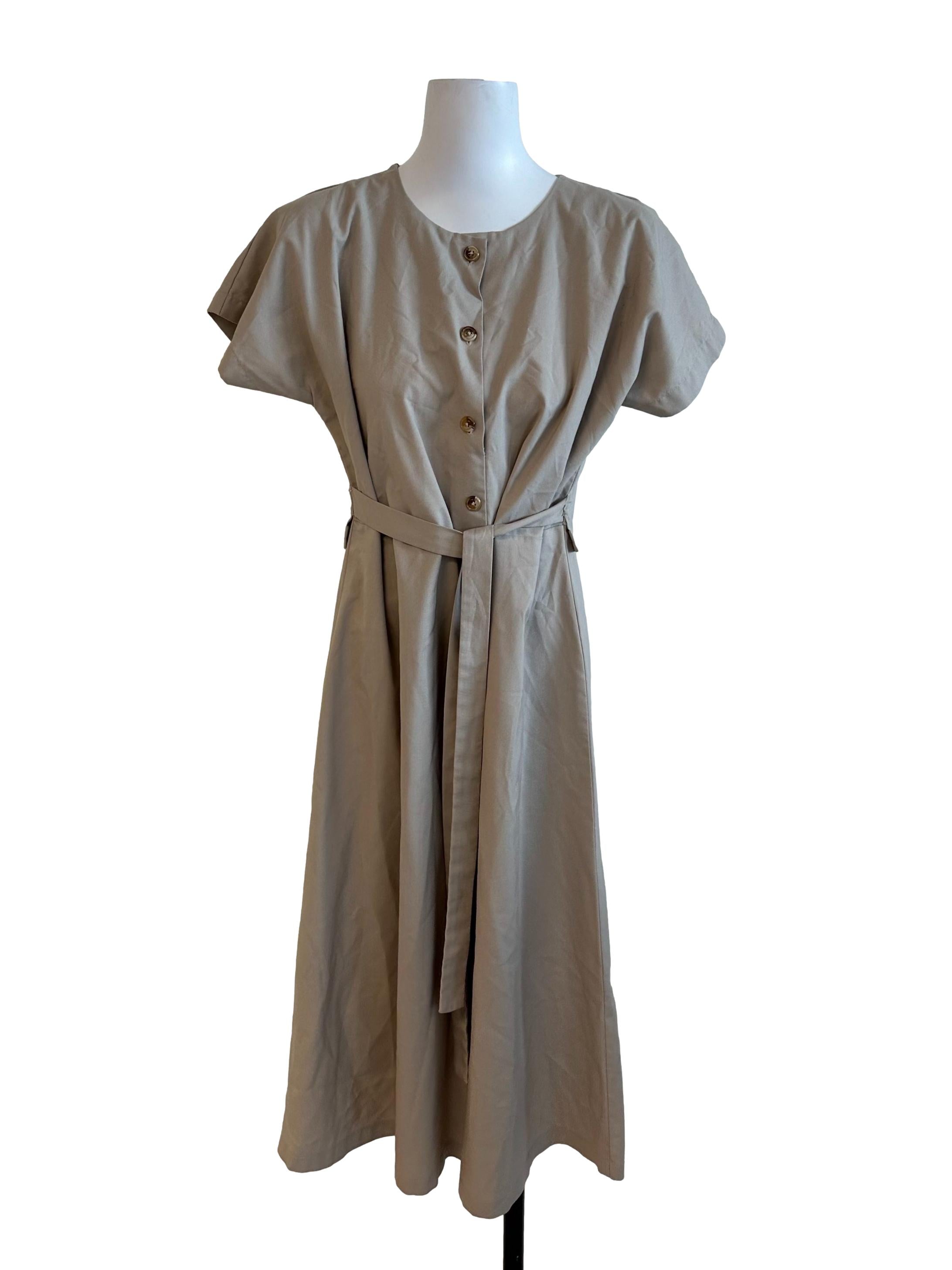 Taupe Beige Button Strap Dress