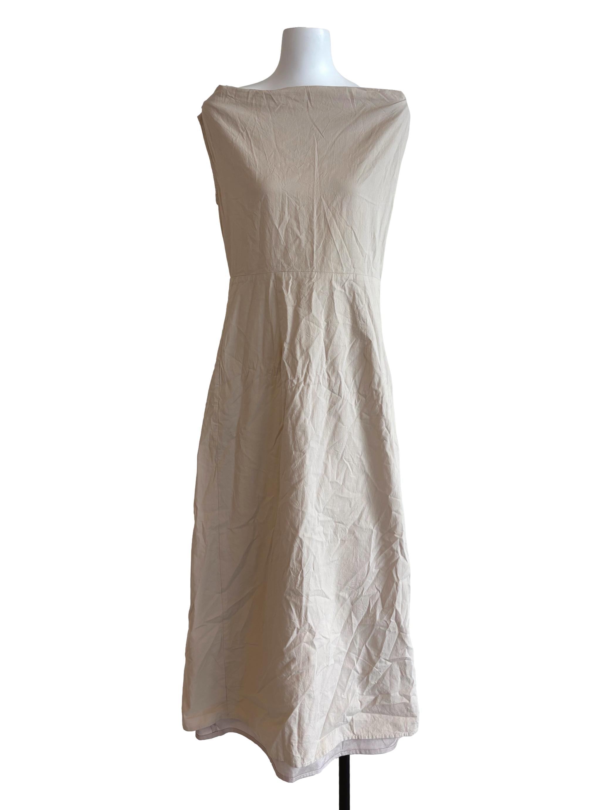 Beige Boat Neck Cotton A-Line Dress TTR