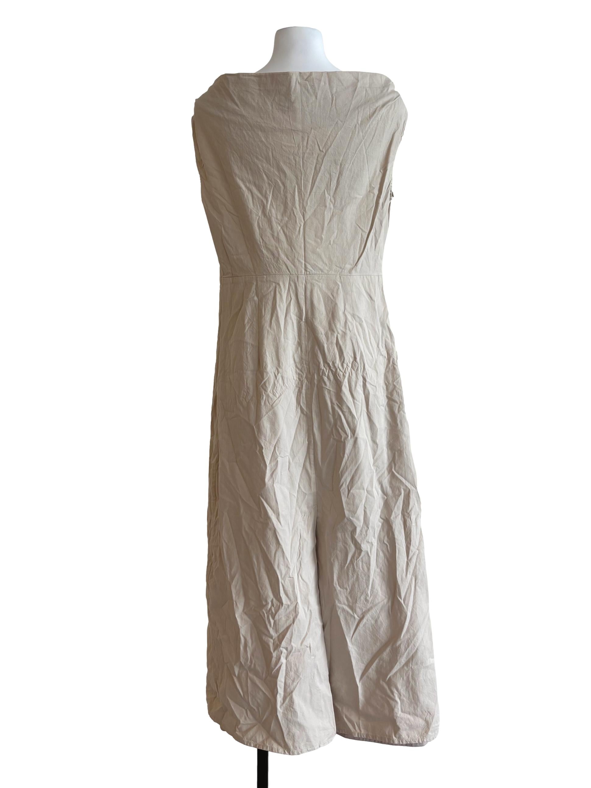 Beige Boat Neck Cotton A-Line Dress TTR