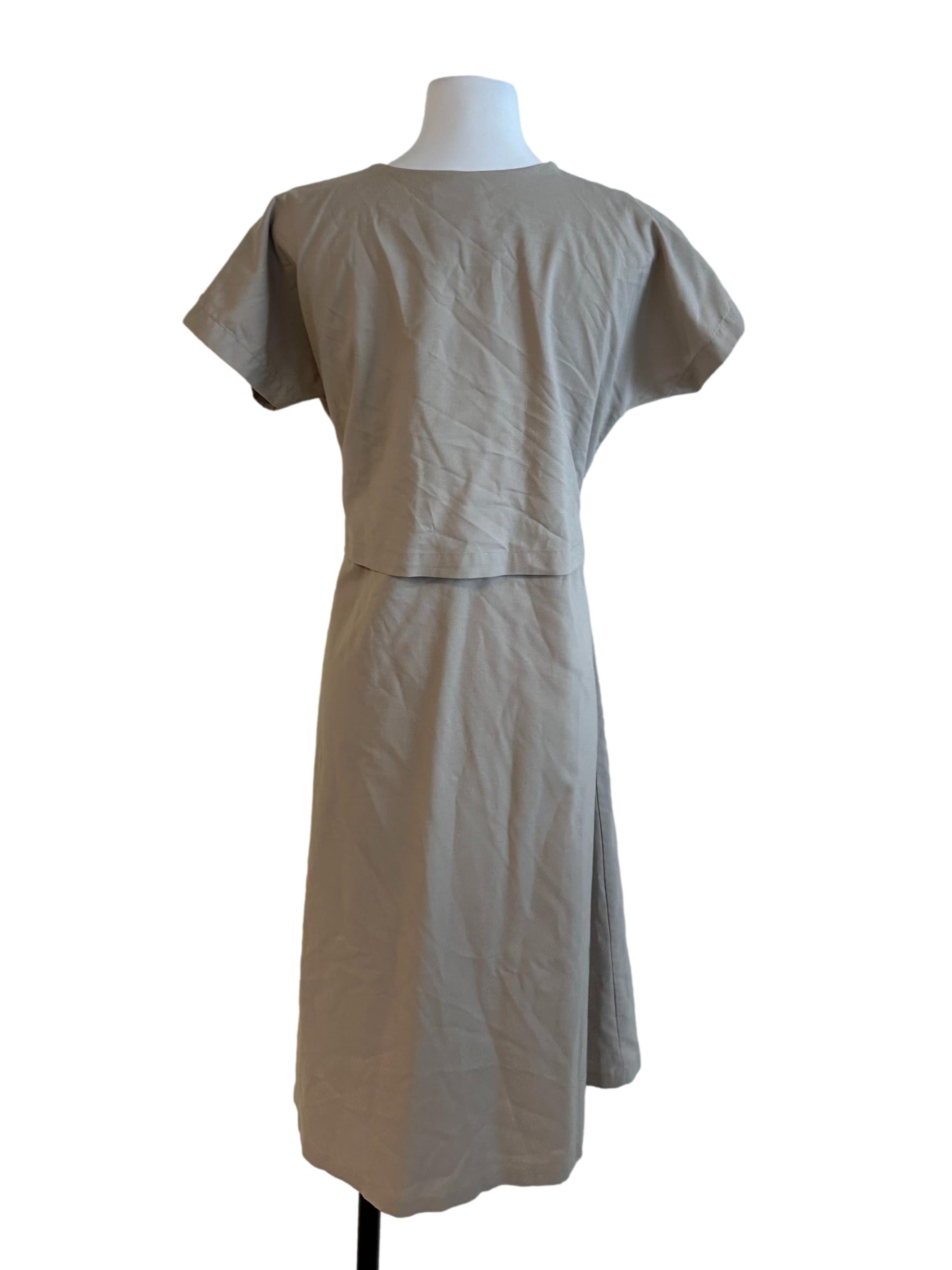 Taupe Beige Button Strap Dress
