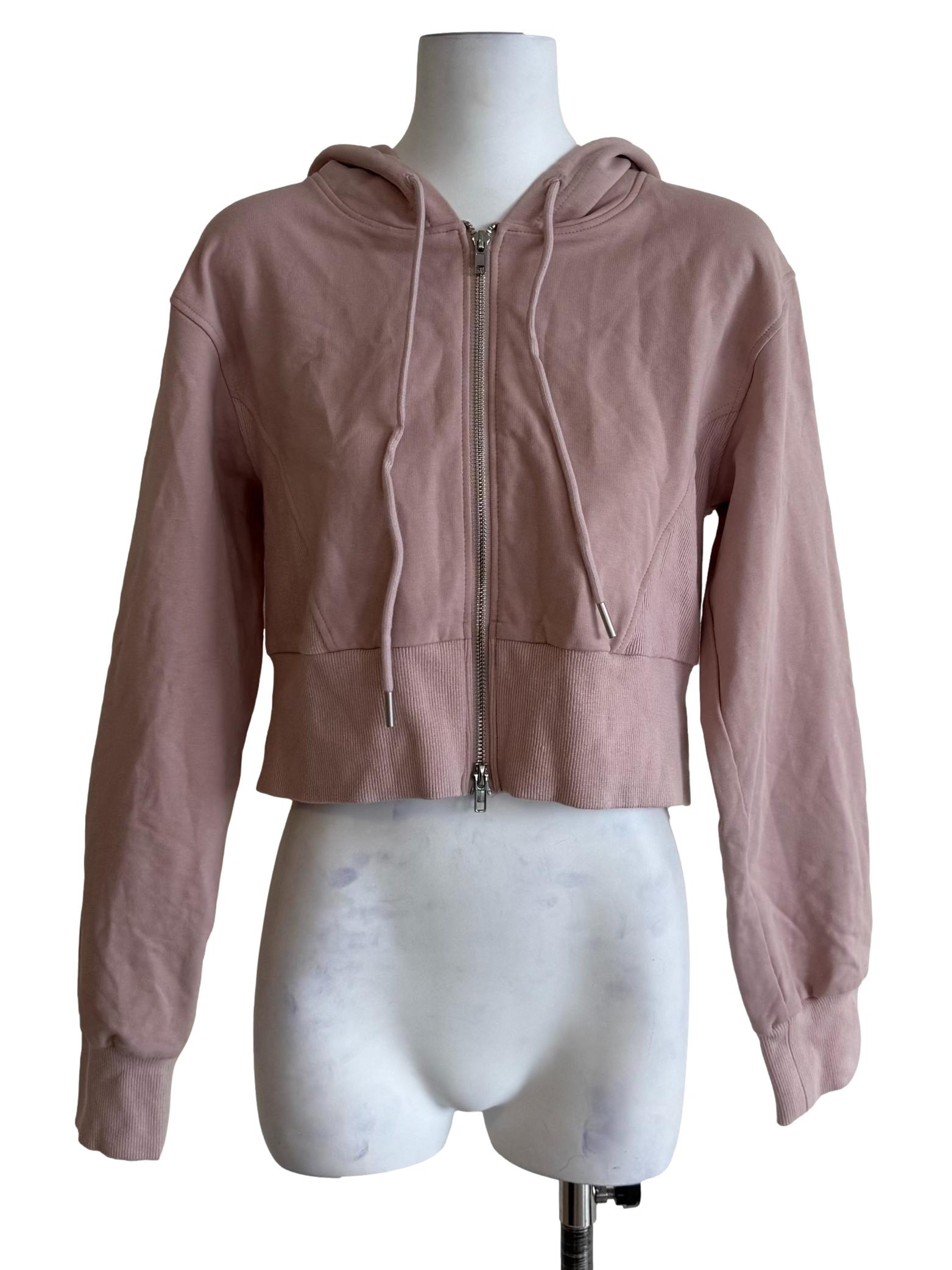 Nude Pink Zip Up Crop Hoodie