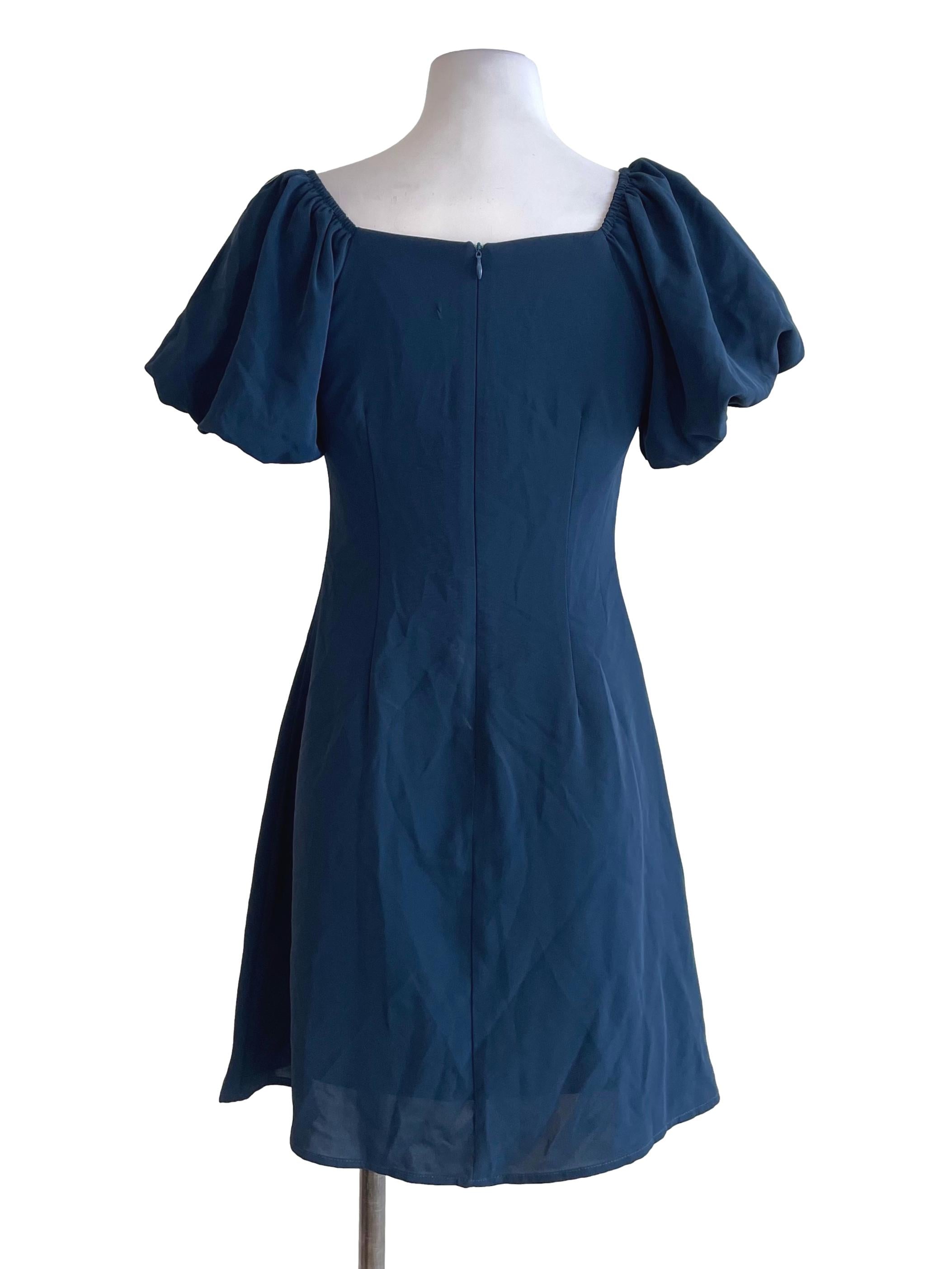 Peacock Blue Puff Sleeves Dress