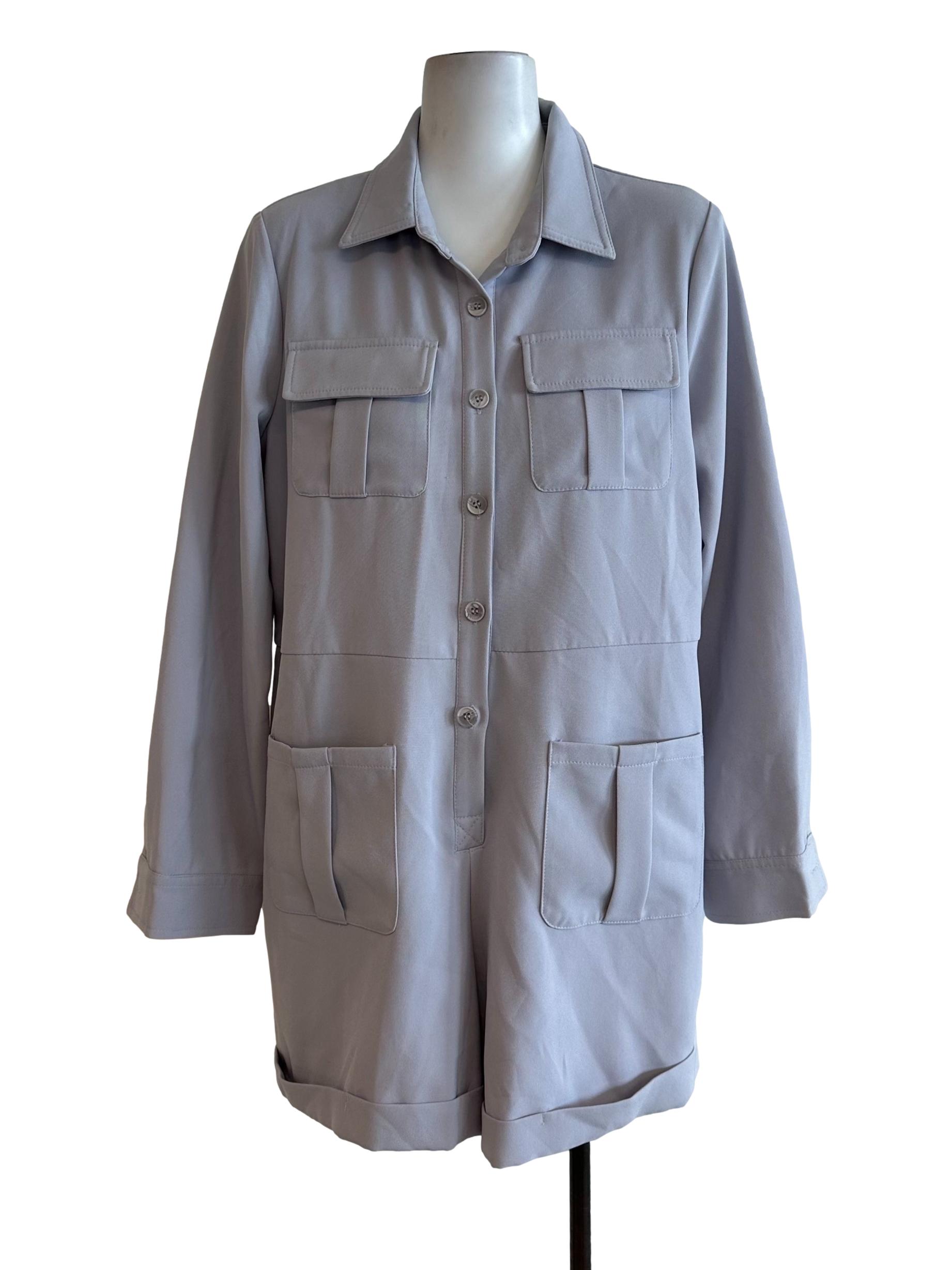 Ash Grey Collar Long Sleeve Rompers
