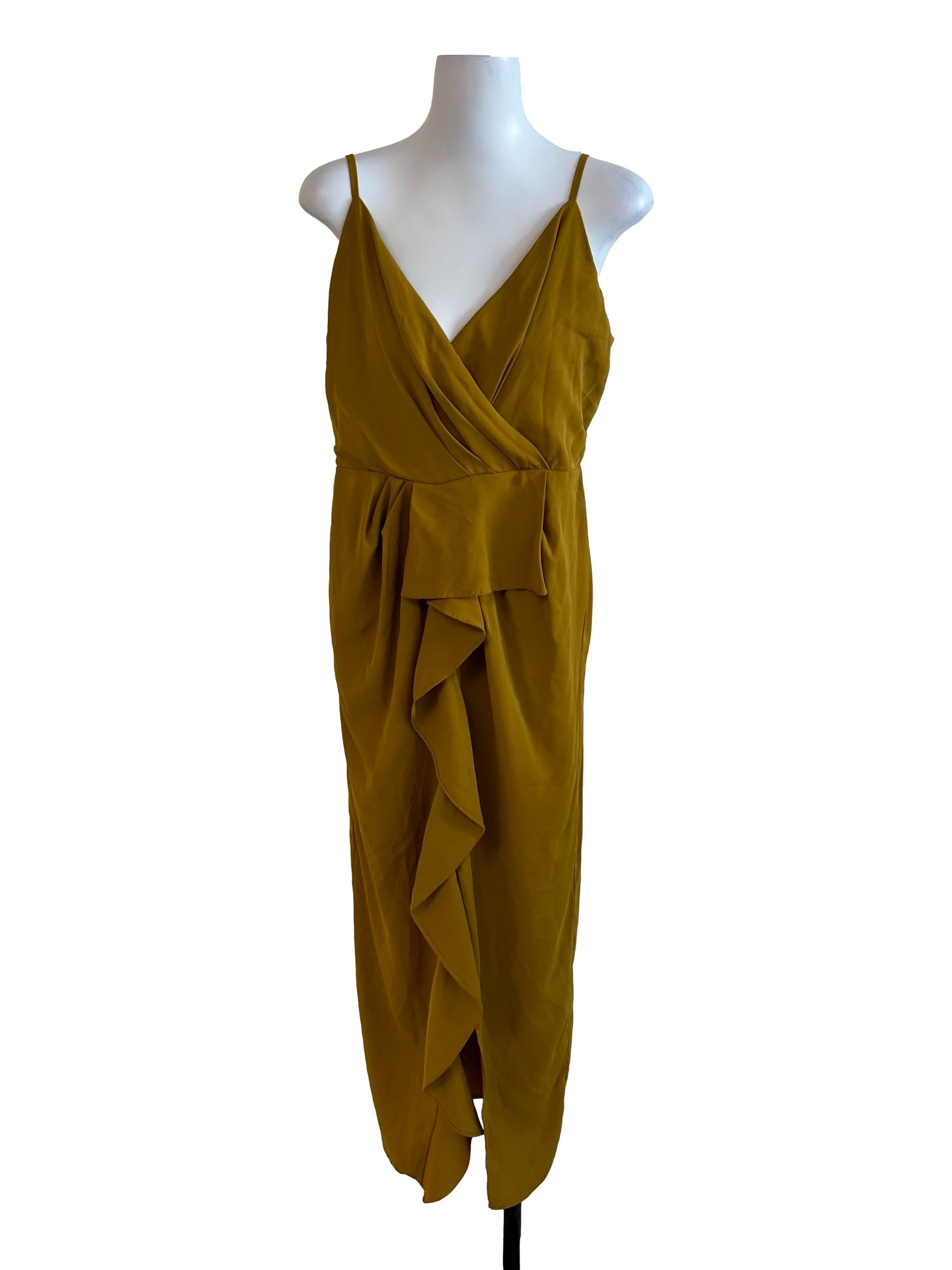Mustard Yellow V Neck Ruffle Dress