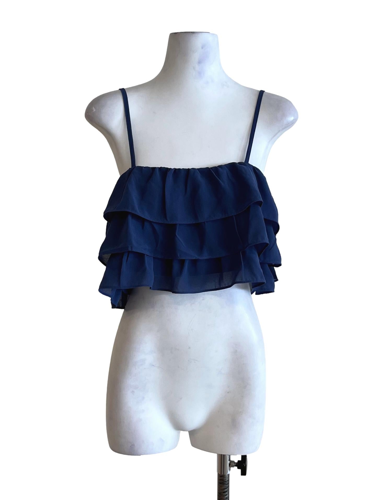 Navy Blue Spaghetti Strap Cropped Top YHF