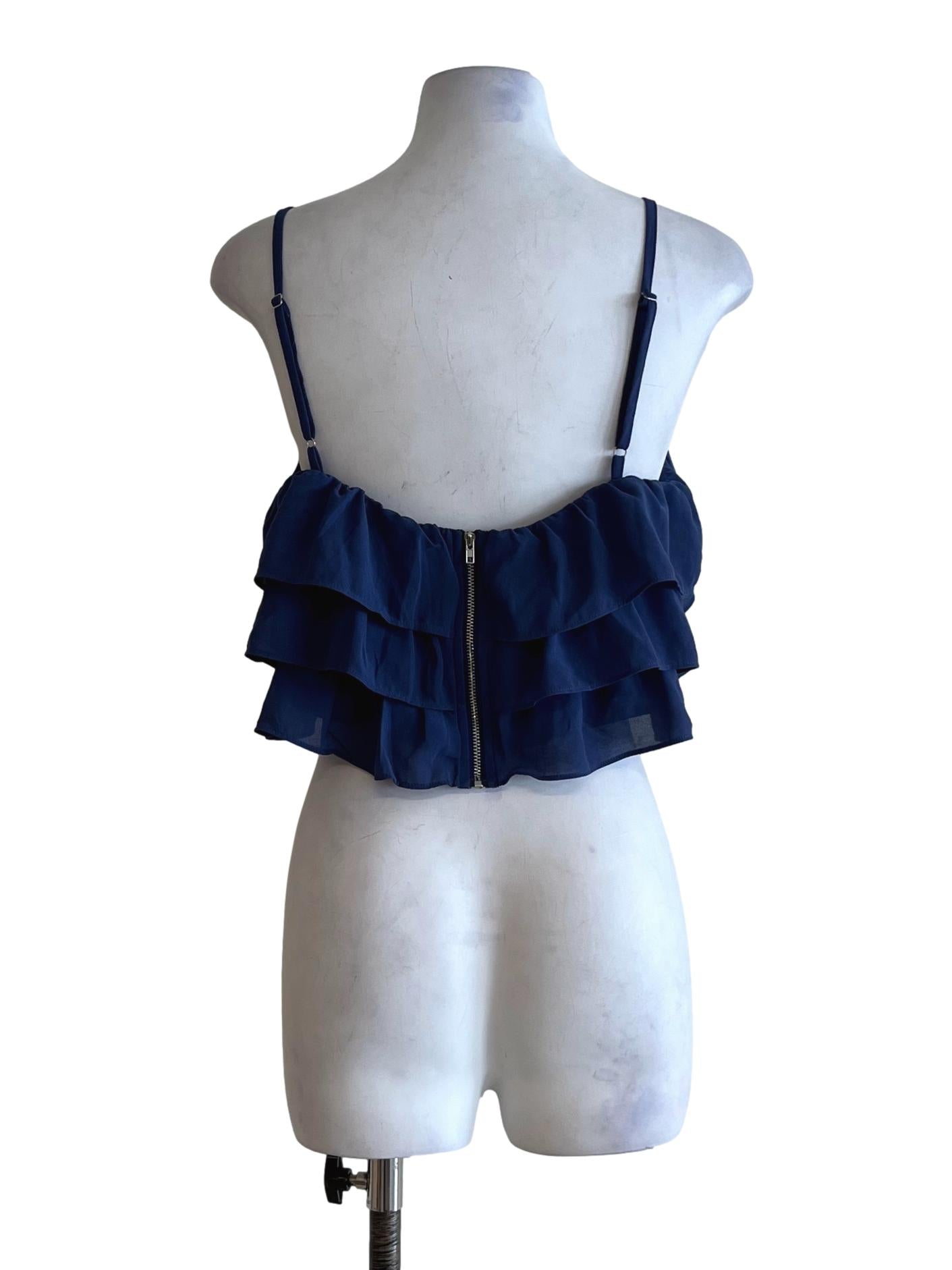 Navy Blue Spaghetti Strap Cropped Top YHF