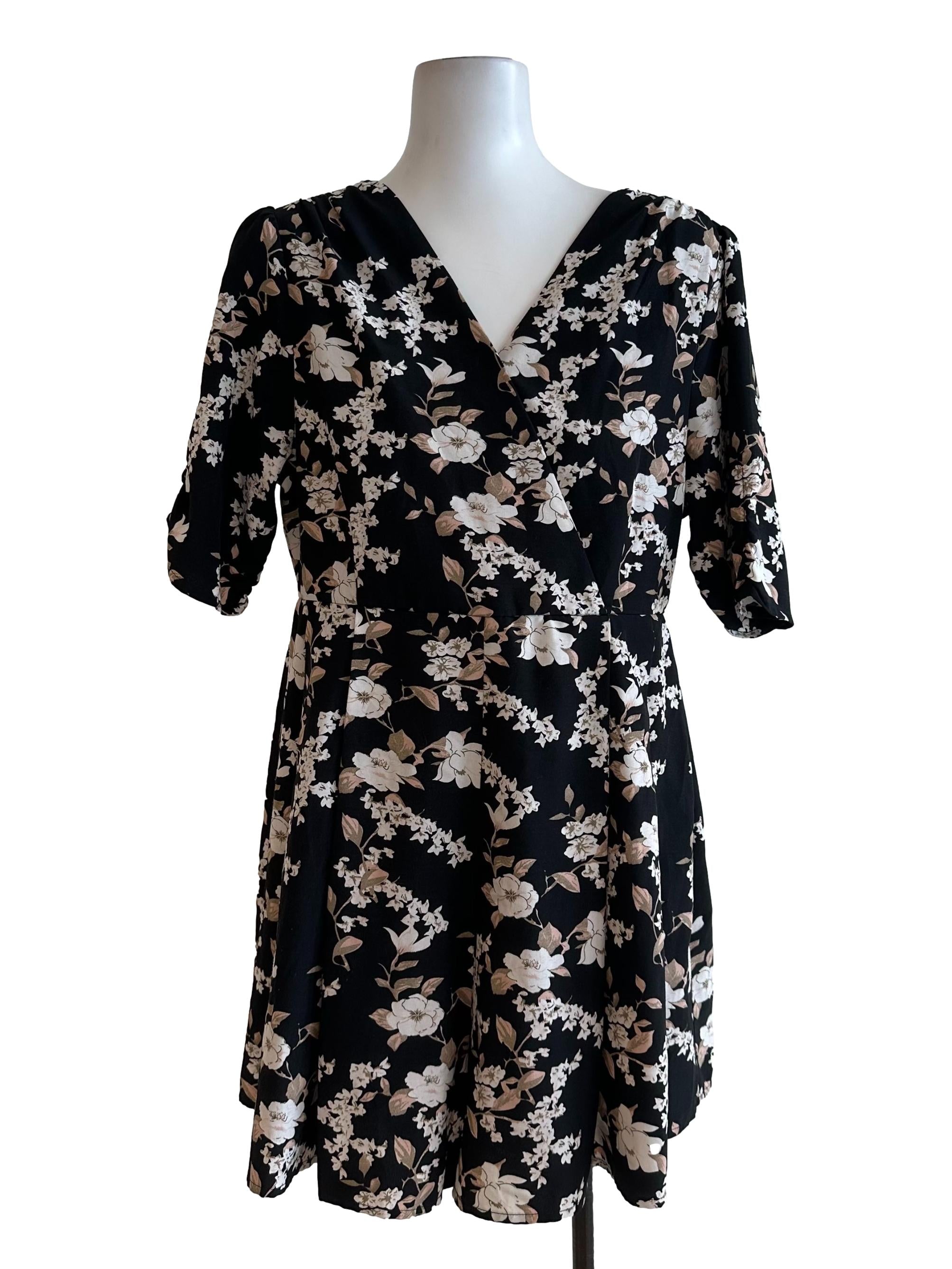 Rich Black Floral V Neck Rompers